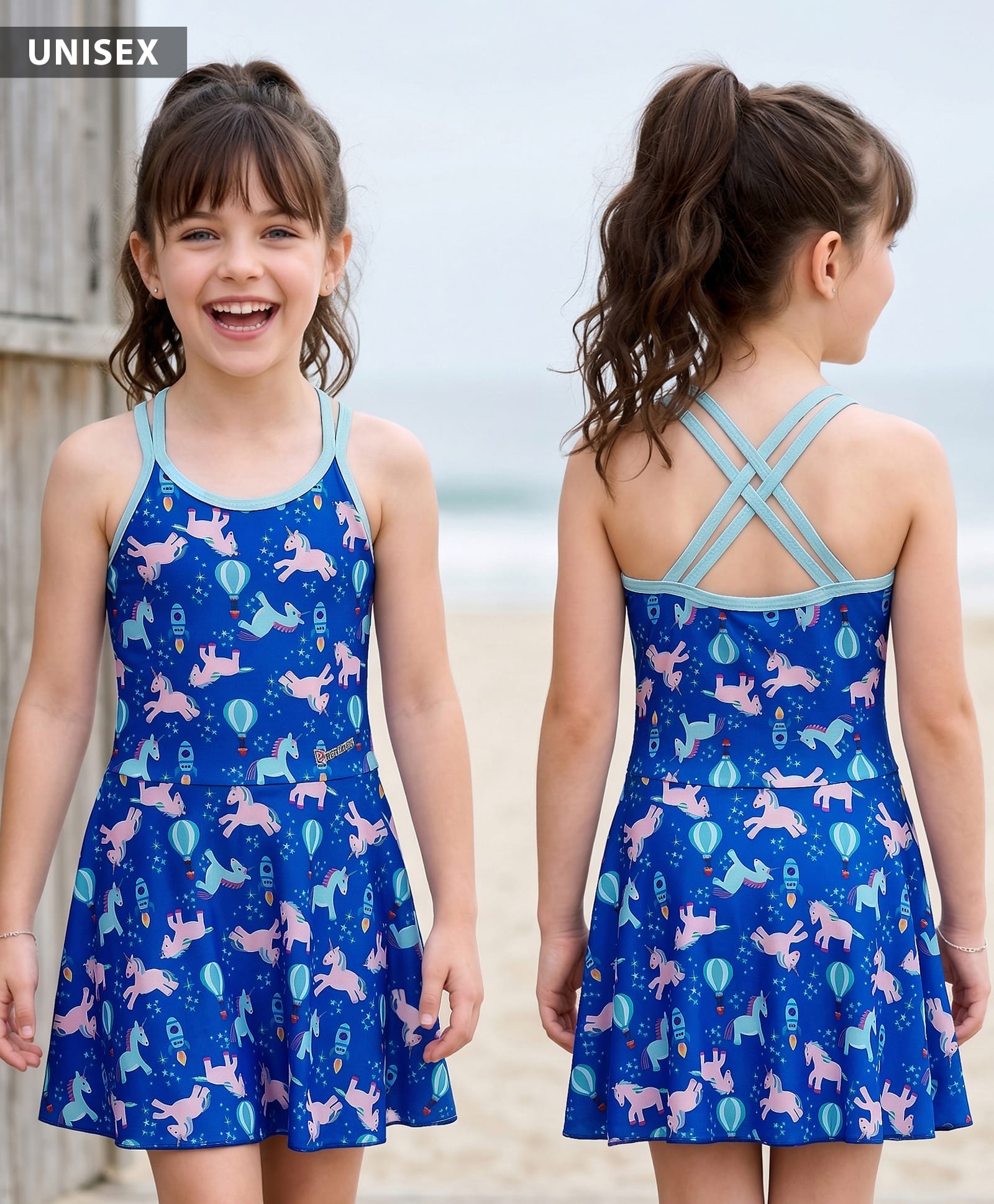 ROVARS Sleeveless Frock Swimsuit With Unicorn Print - Blue-image-6