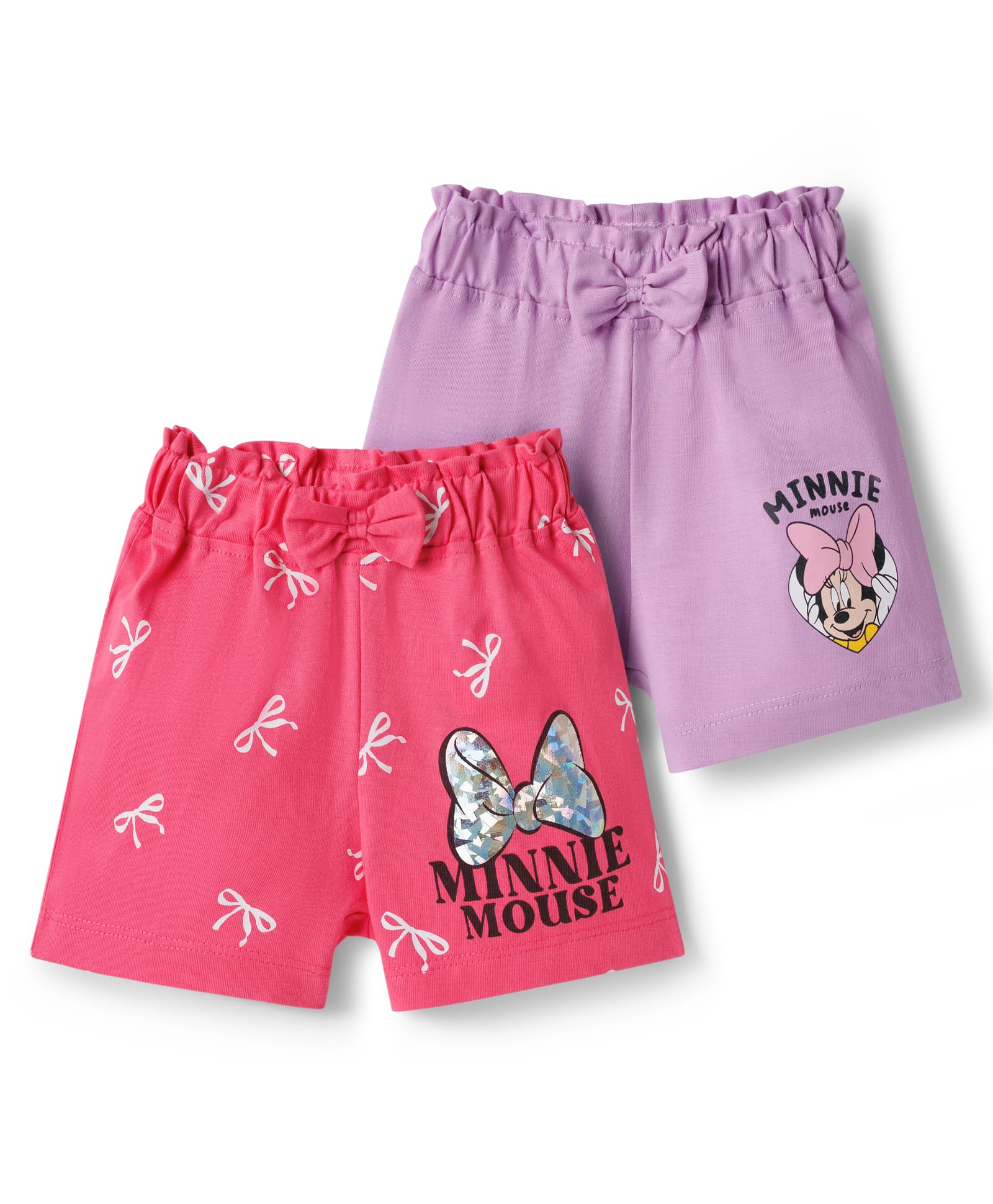 Babyhug Disney Single Jersey Knit Above Knee Length Shorts with Minnie Mouse Graphic & Bow Applique Pack of 2 - Multicolor-picture-16