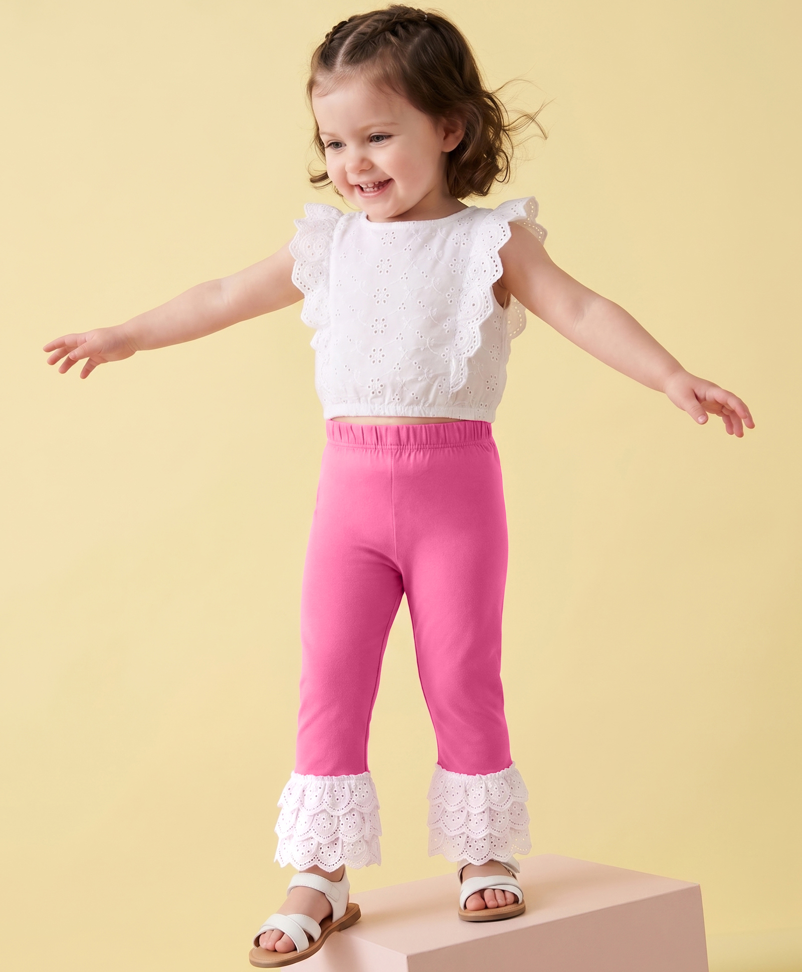 Babyoye Cotton Lycra Knit Full Length Leggings With Lace Detailing - Pink-picture-27