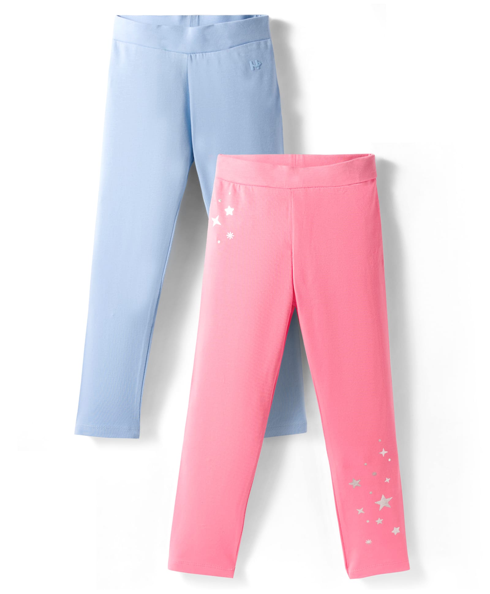 Honeyhap Premium Cotton Elastane Knit Star Printed Leggings With Bio Finish Pack of 2 - Powder Blue & Pumeria