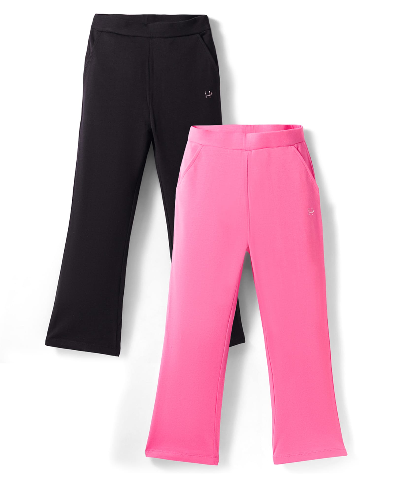 Honeyhap Premium Cotton Elastane Knit Full Length Solid Leggings With Bio Finish Pack Of 2 - Black Beauty & Sachet Pink