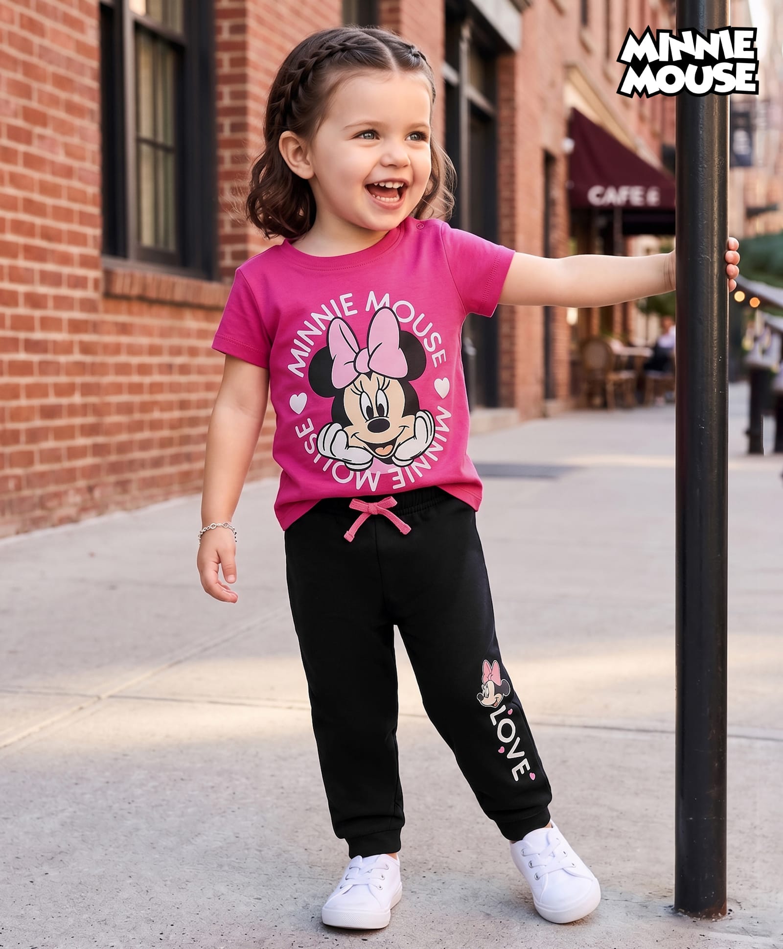 Babyhug Disney 100% Cotton Knit Half Sleeves T-Shirt & Joggers Set With Minnie Mouse Graphic - Multicolor-image-38
