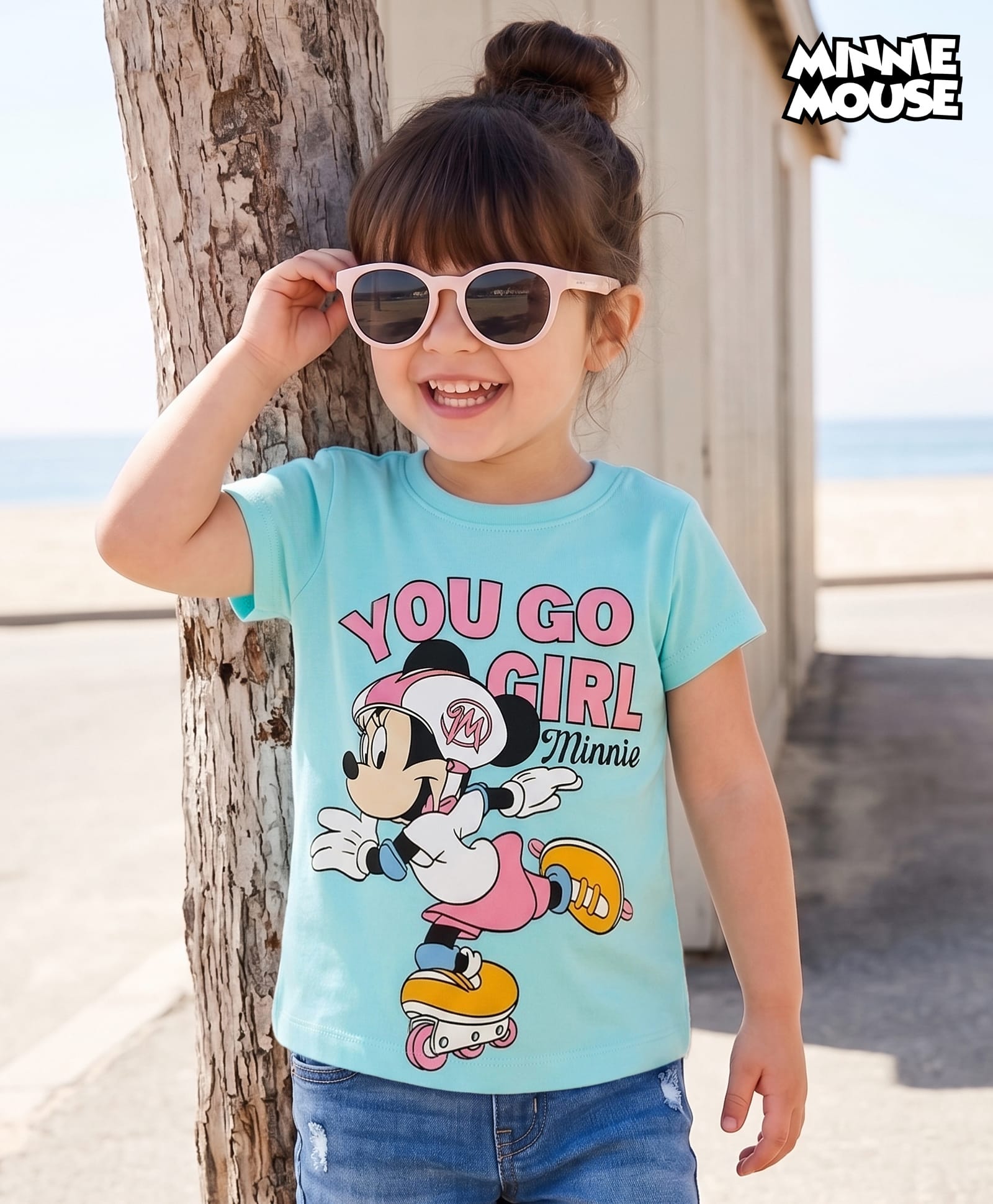 Babyhug Disney Single Jersey Knit Half Sleeves T-Shirt With Minnie Mouse Graphics - Sky Blue-picture-16