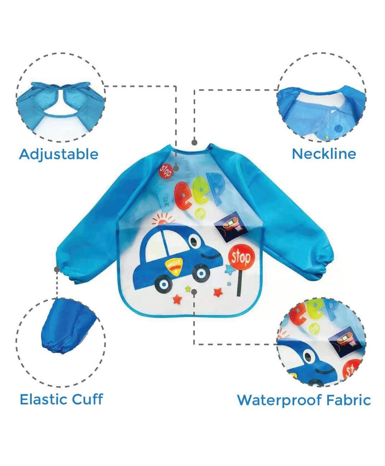 MIHAR ESSENTIALS Long Sleeve Bibs, Waterproof Baby Bibs, Toddler Sleeved Bib, Baby Smock for Eating Feeding, 6-24 Months -Blue Print May Vary-picture-22