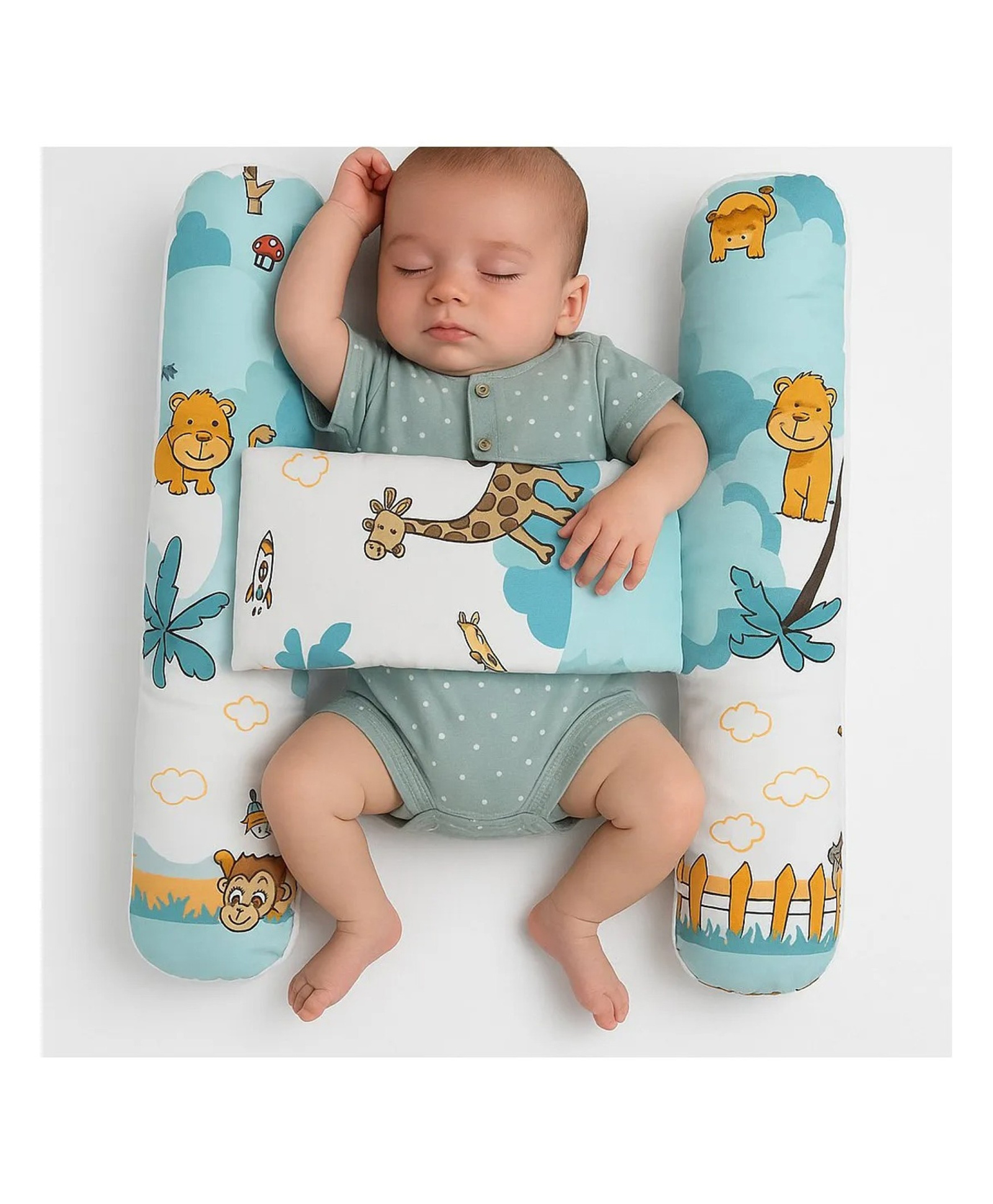 Mihar Essentials Unisex Infant Toddler Baby Anti Rolling Bolster Pillow, Baby Sleep Positioner Pillow for Newborn (Jungle-Blue)-image-20