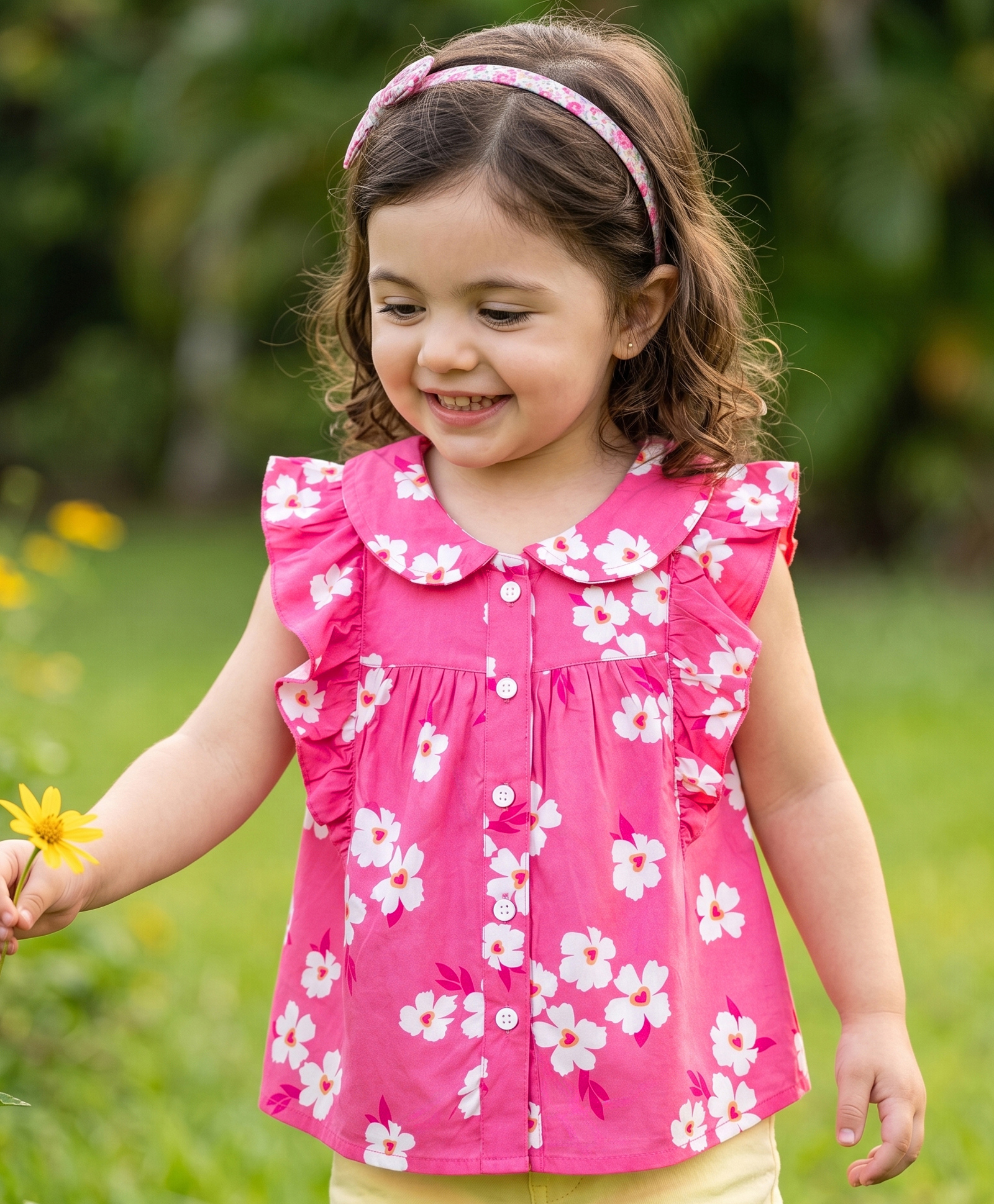 Babyoye Woven Sleeveless Floral Printed Top - Pink-image-37