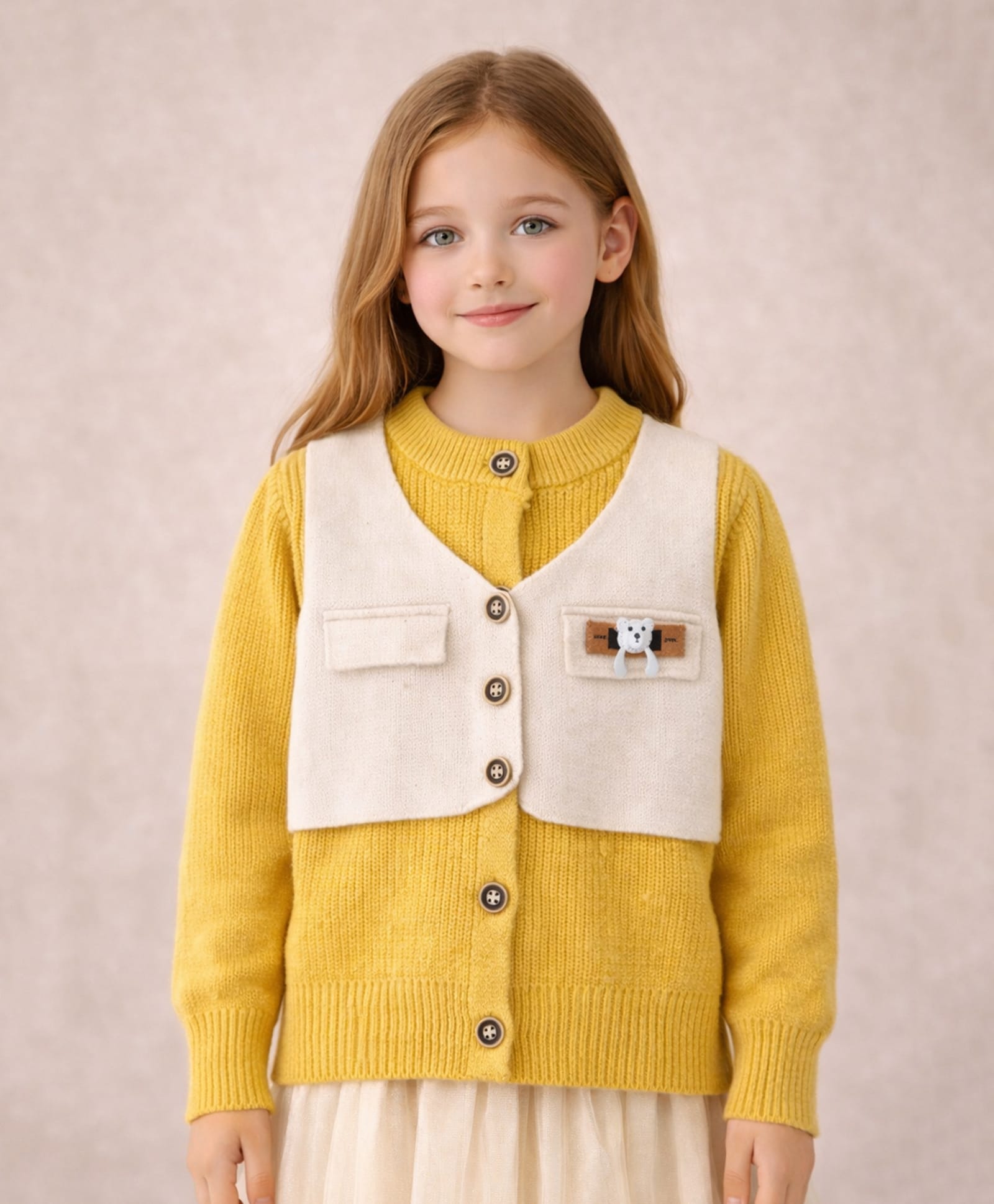 Little Surprise Box Knitted Knit Full Sleeves Bear Applique Detailed Cardigan - Cream-picture-23