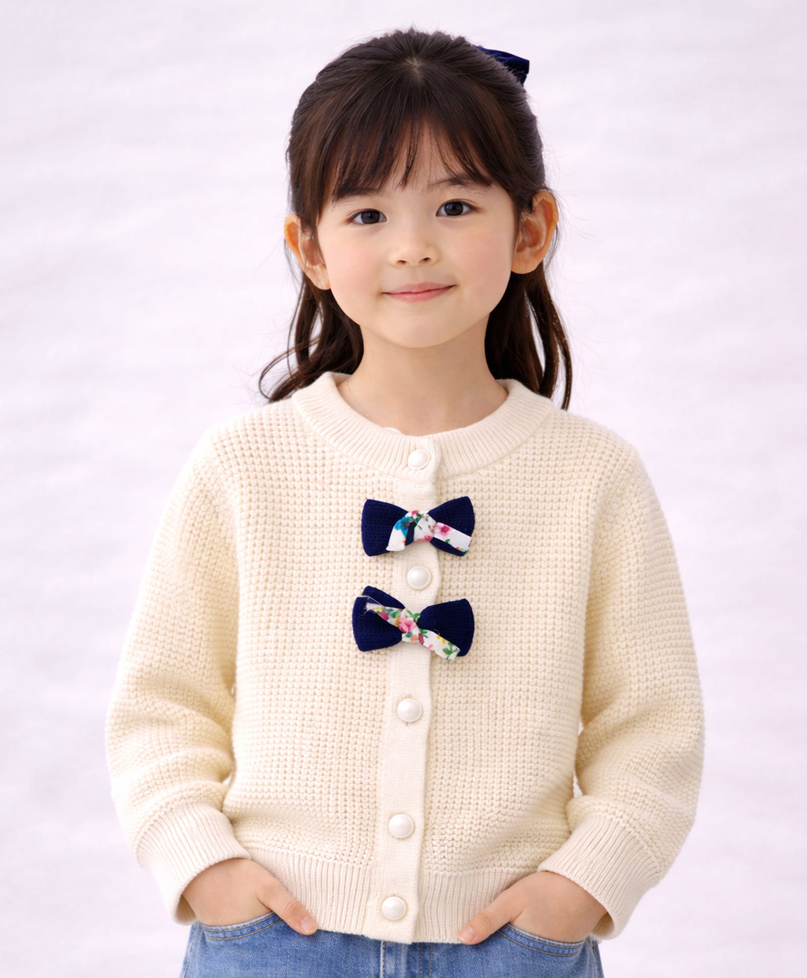Little Surprise Box Knitted Knit Full Sleeves Bow Applique Detailed Cardigan - Cream-picture-24