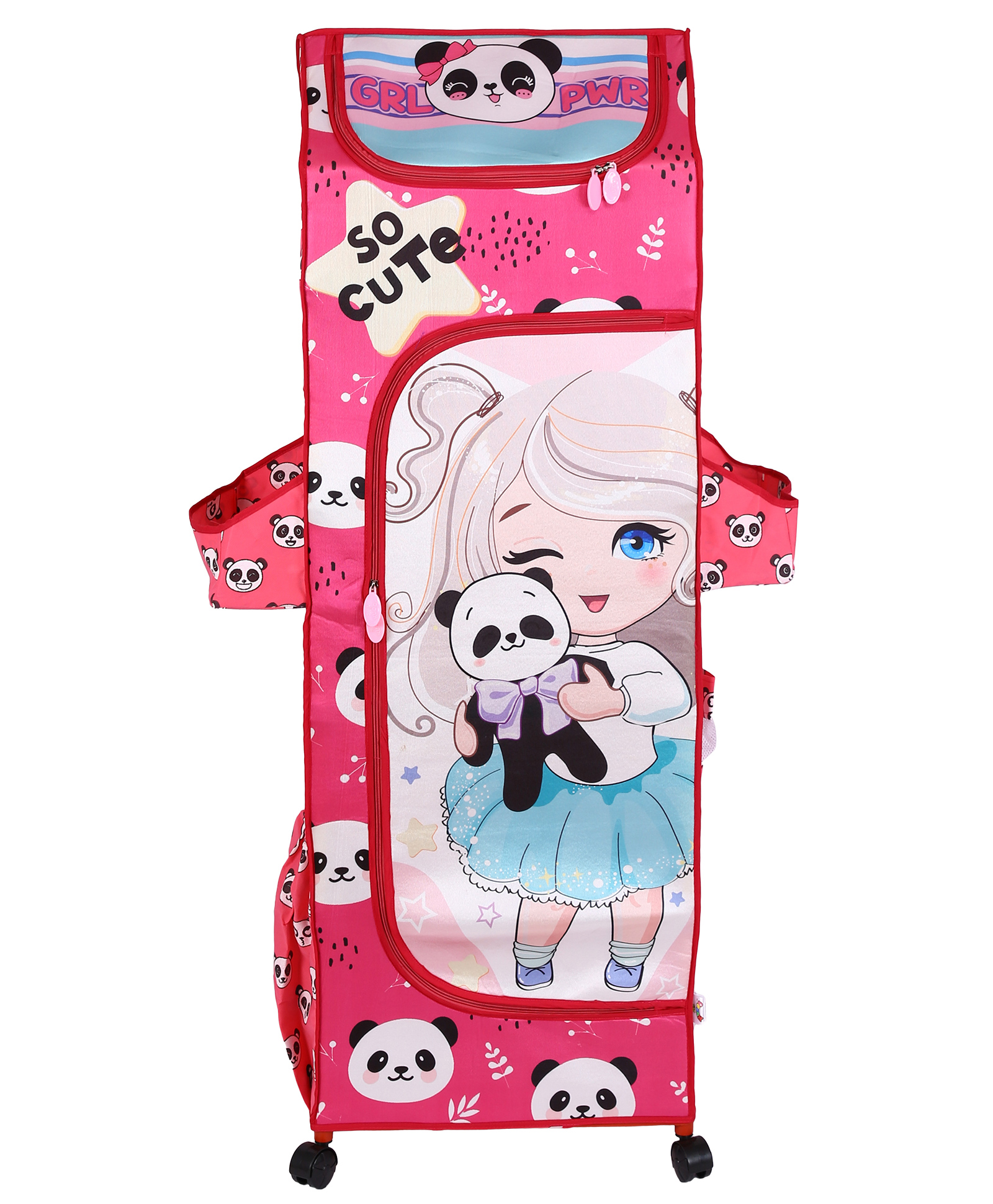 Kudos Kids Cute Girl With Panda Pink Plastic Wardrobe Rack with Removable Fabric Cover | 5-Shelf Baby Clothes & Toy Organizer | Lightweight Kids Plastic Almirah Storage Cabinet-image-39