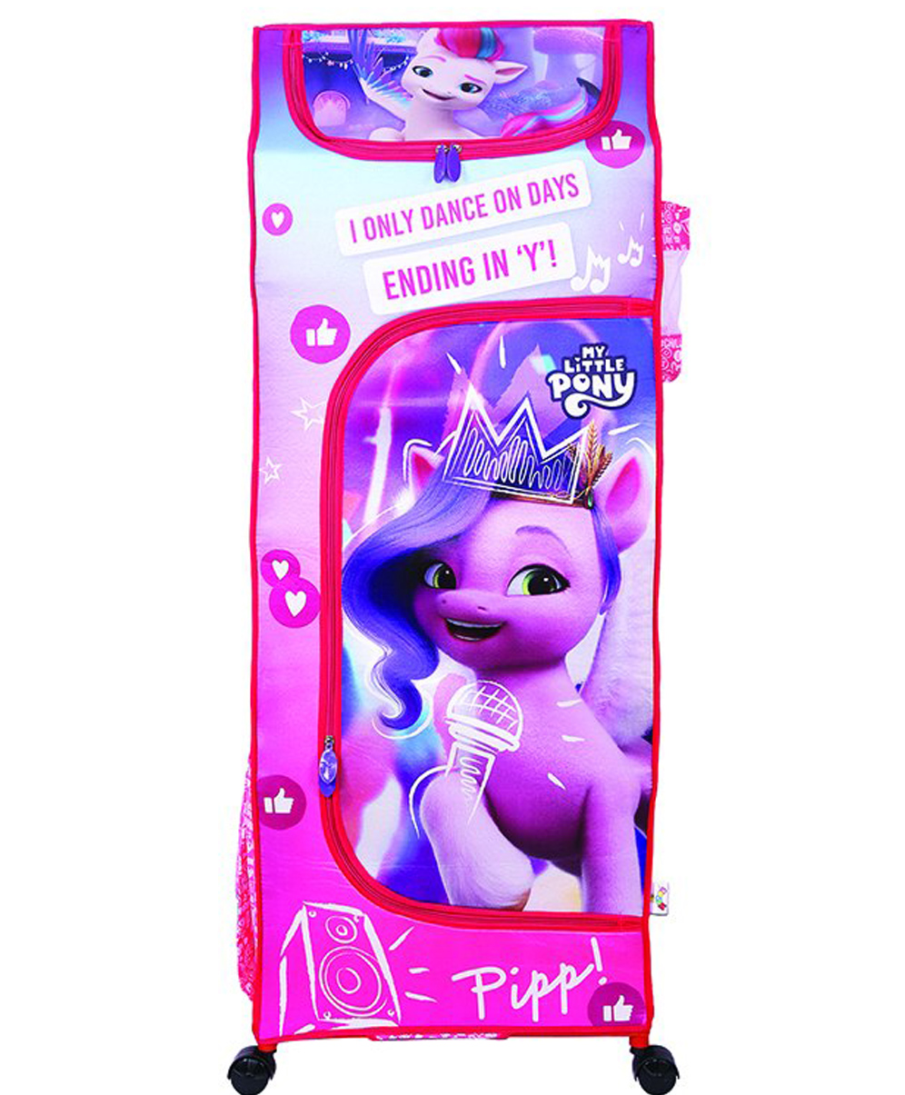 Kudos Kids My Little Pony Blue Plastic Wardrobe Rack with Removable Fabric Cover | 4-Shelf Baby Clothes & Toy Organizer | Lightweight Kids Plastic Almirah Storage Cabinet-image-8