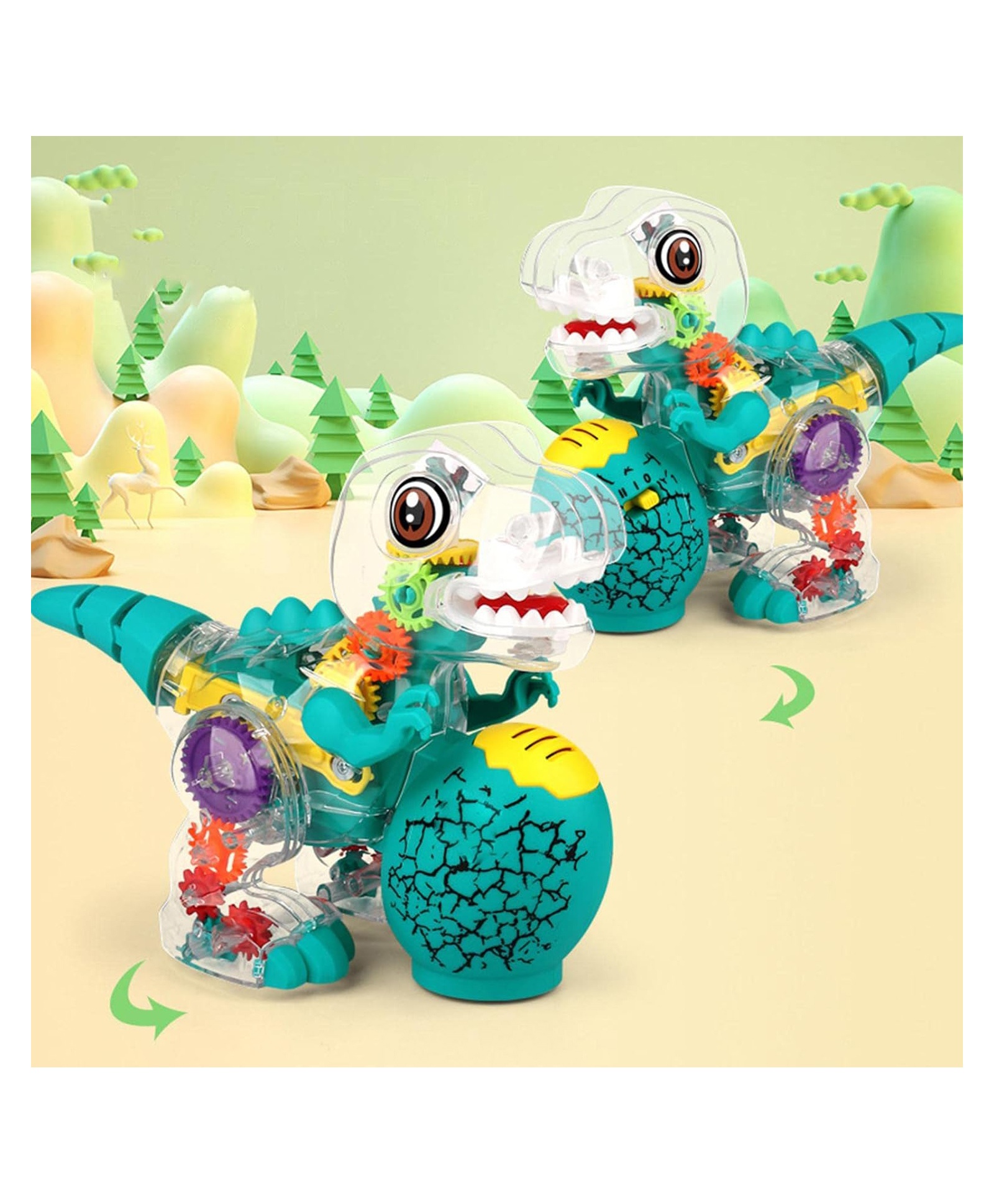 Sanjary Transparent Gear Dinosaur Toy with Walking Action Lights Sounds Educational Mechanical T Rex Toy for Kids Interactive Play Gift color design may vary-image-18