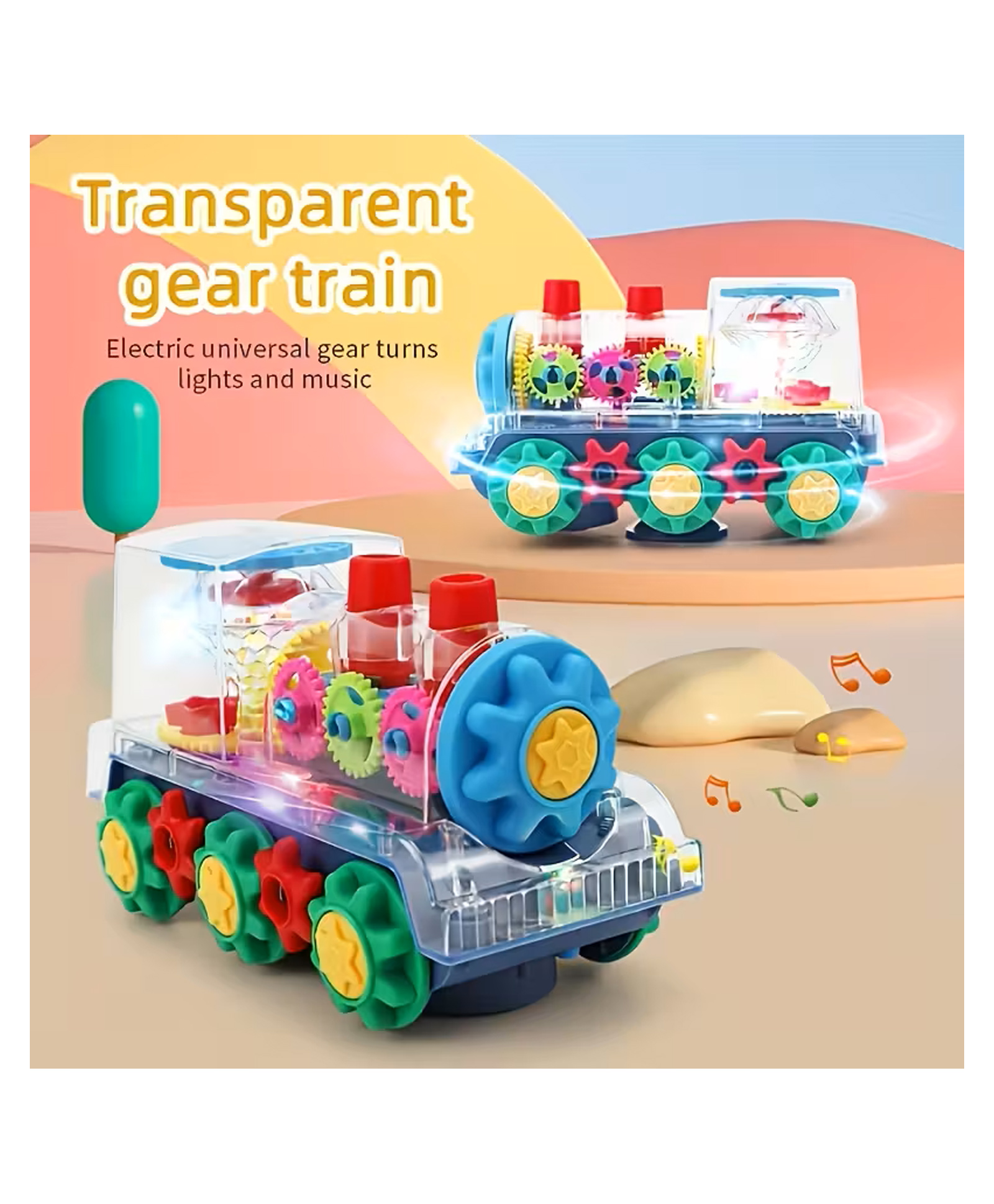 Sanjary Transparent Gear Train Toy with Lights Music Electric Moving Gears Educational Toddler Kids Learning Vehicle Gift Interactive Colorful Plastic Playset color design may vary-image-20