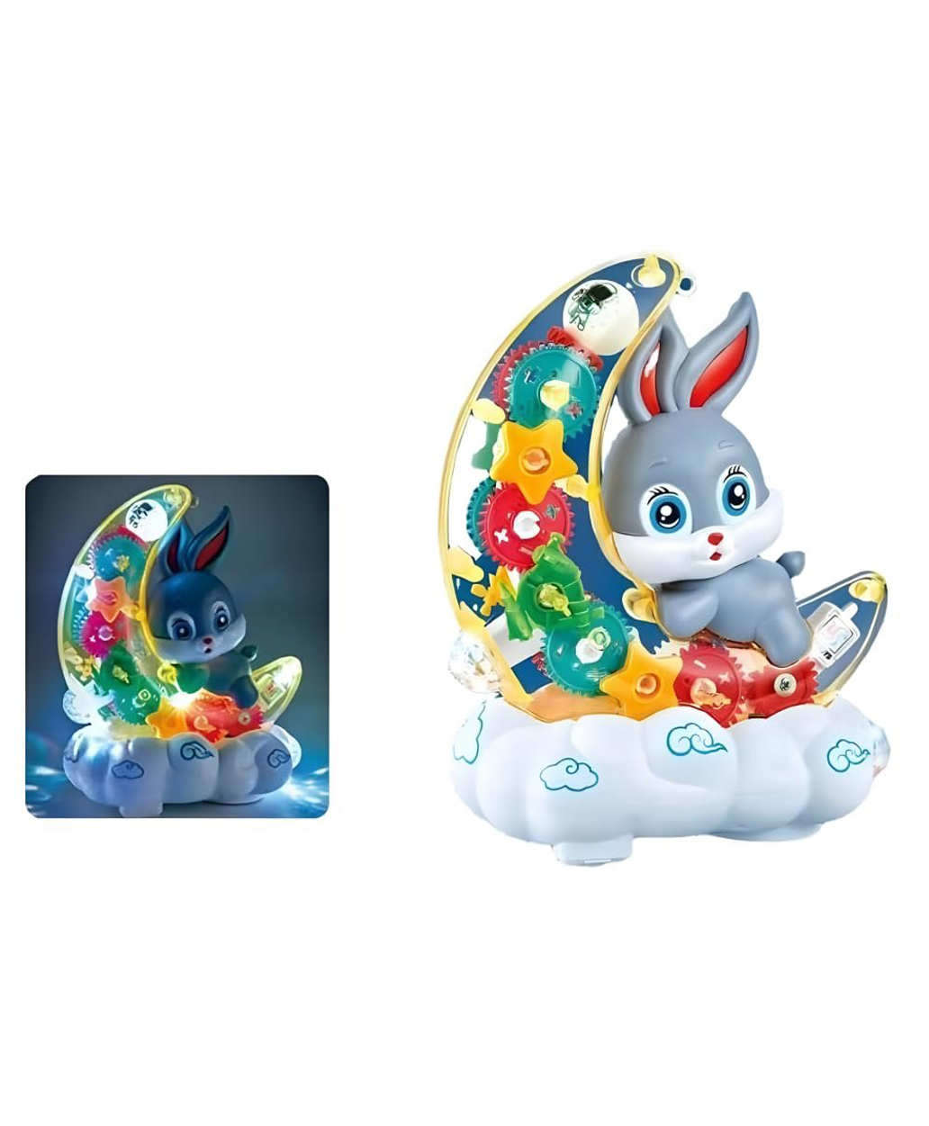 Sanjary Cute Bunny Gear Toy with Transparent Moon Gears LED Lights Music Rotating Educational Baby Toddler Night Lamp Gift Toy Playset color design may vary-image-37