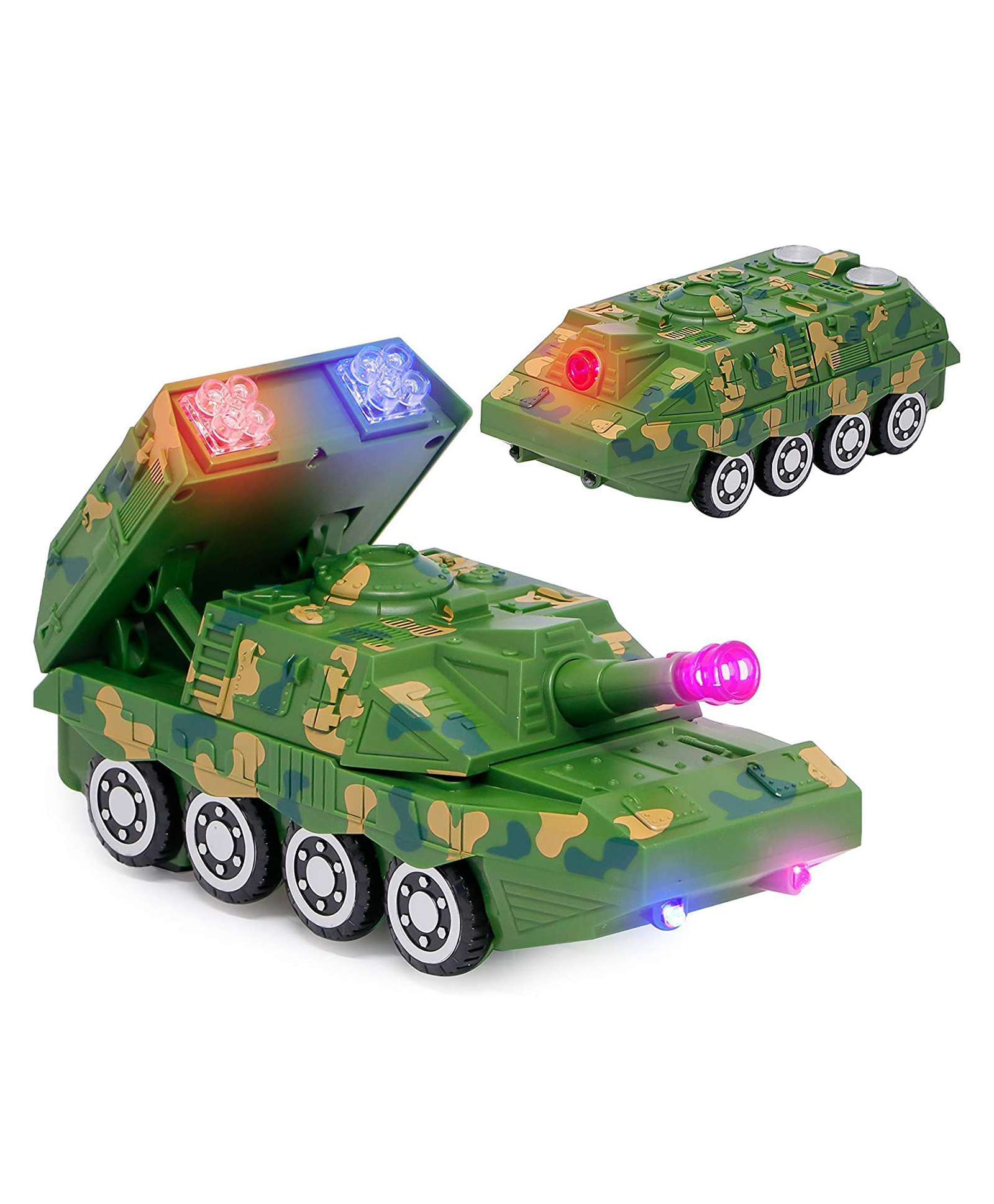 Sanjary Military Tank Toy with Lights Sounds Rotating Turret Camouflage Armored Vehicle for Kids Action Play Educational Gift Boys Girls Fun color design may vary-image-23