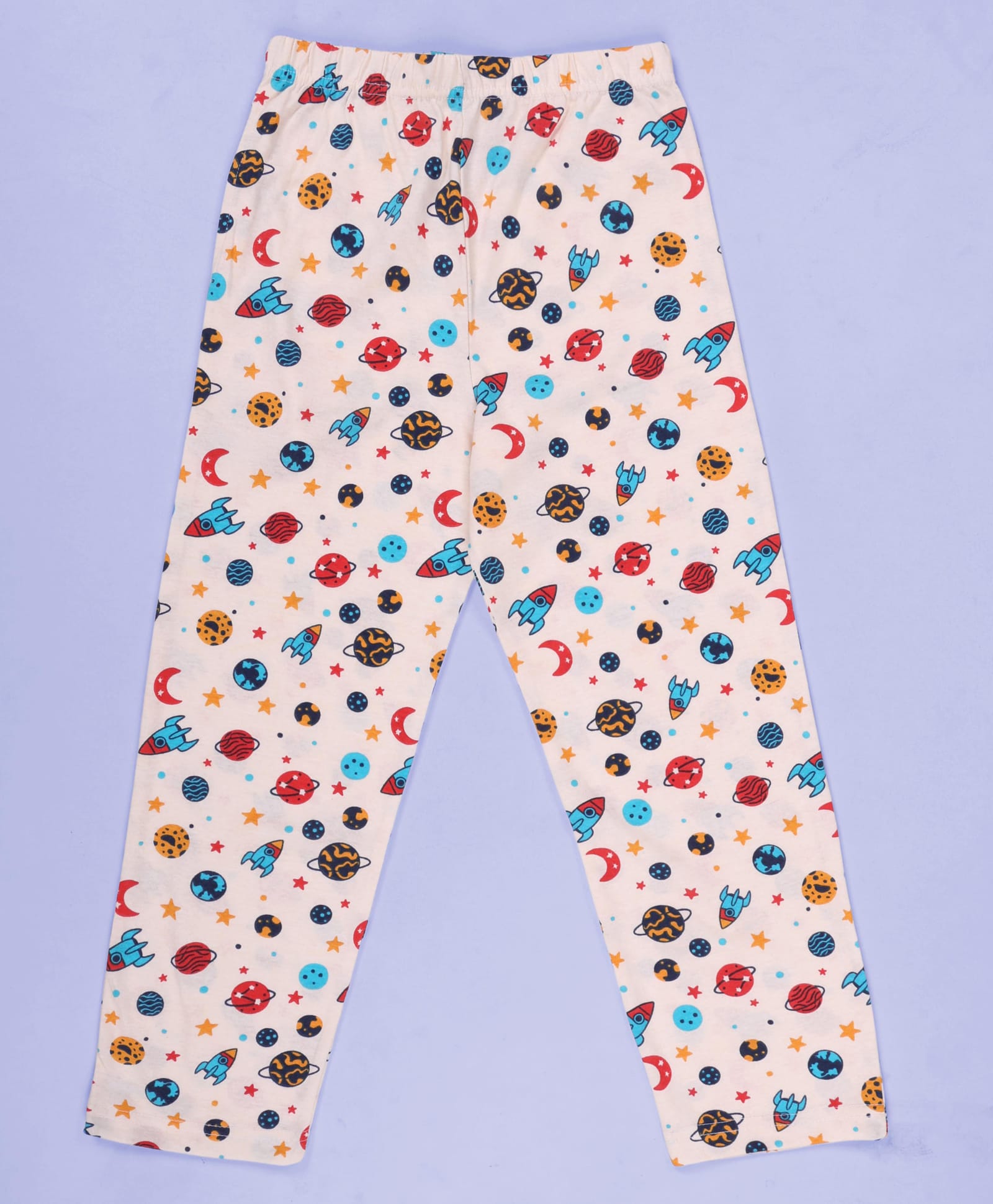Kiddopanti Cotton Knit Space Theme Printed Pajama - Off White-picture-11