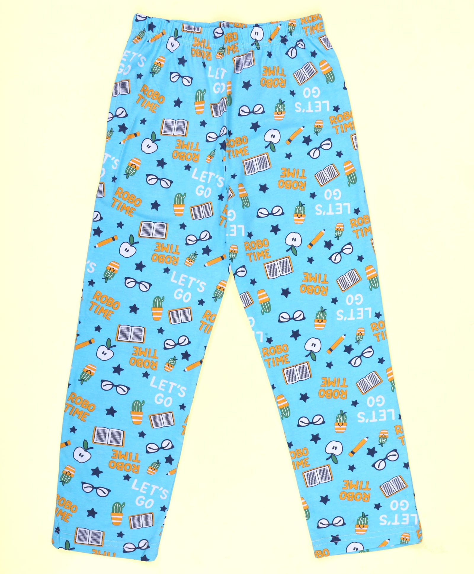 Kiddopanti Cotton Knit Robo Time Text Printed Pajama - Light Blue-picture-21