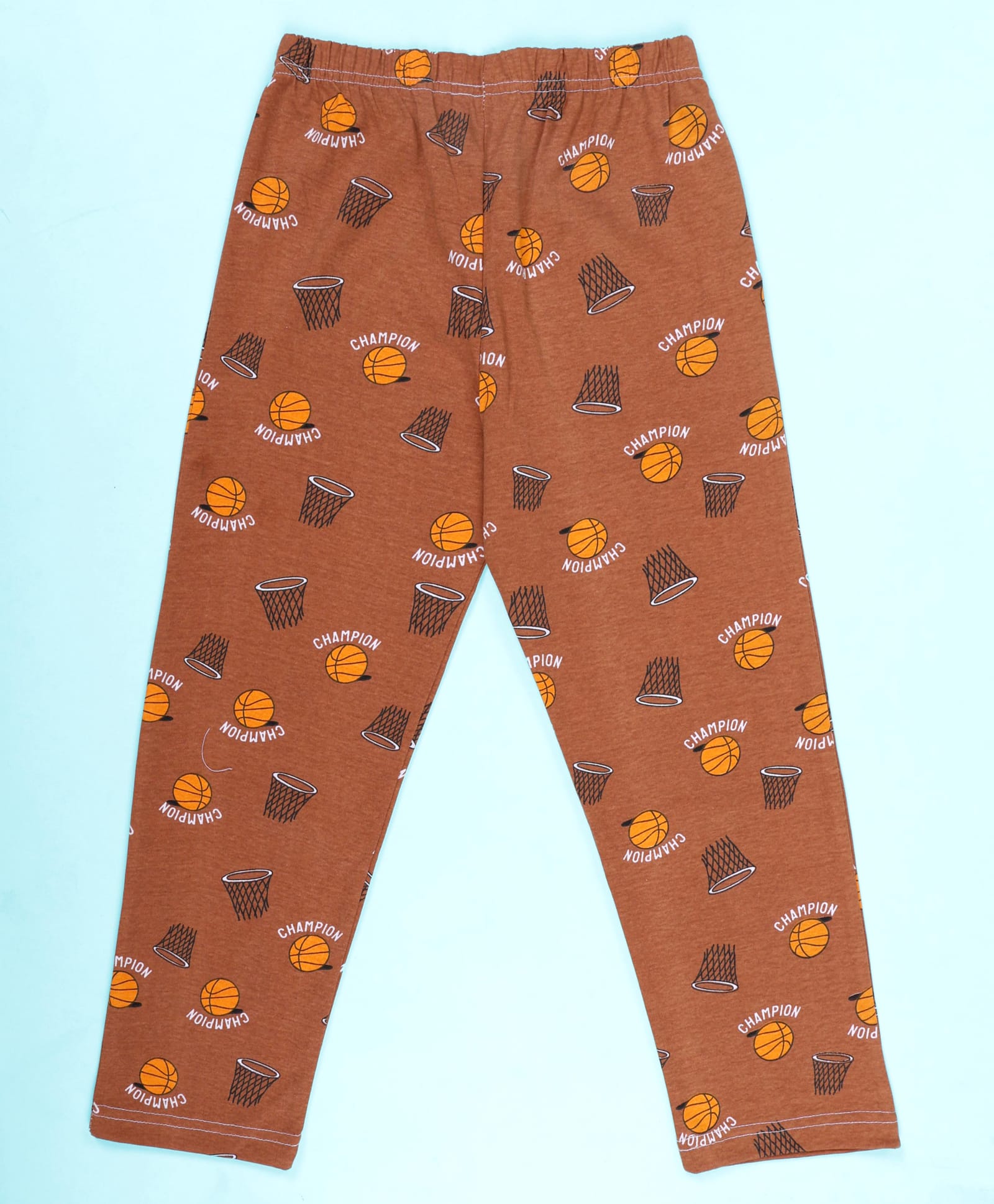 Kiddopanti Cotton Knit Basketball Champion Text Printed Pajama - Brown-image-21