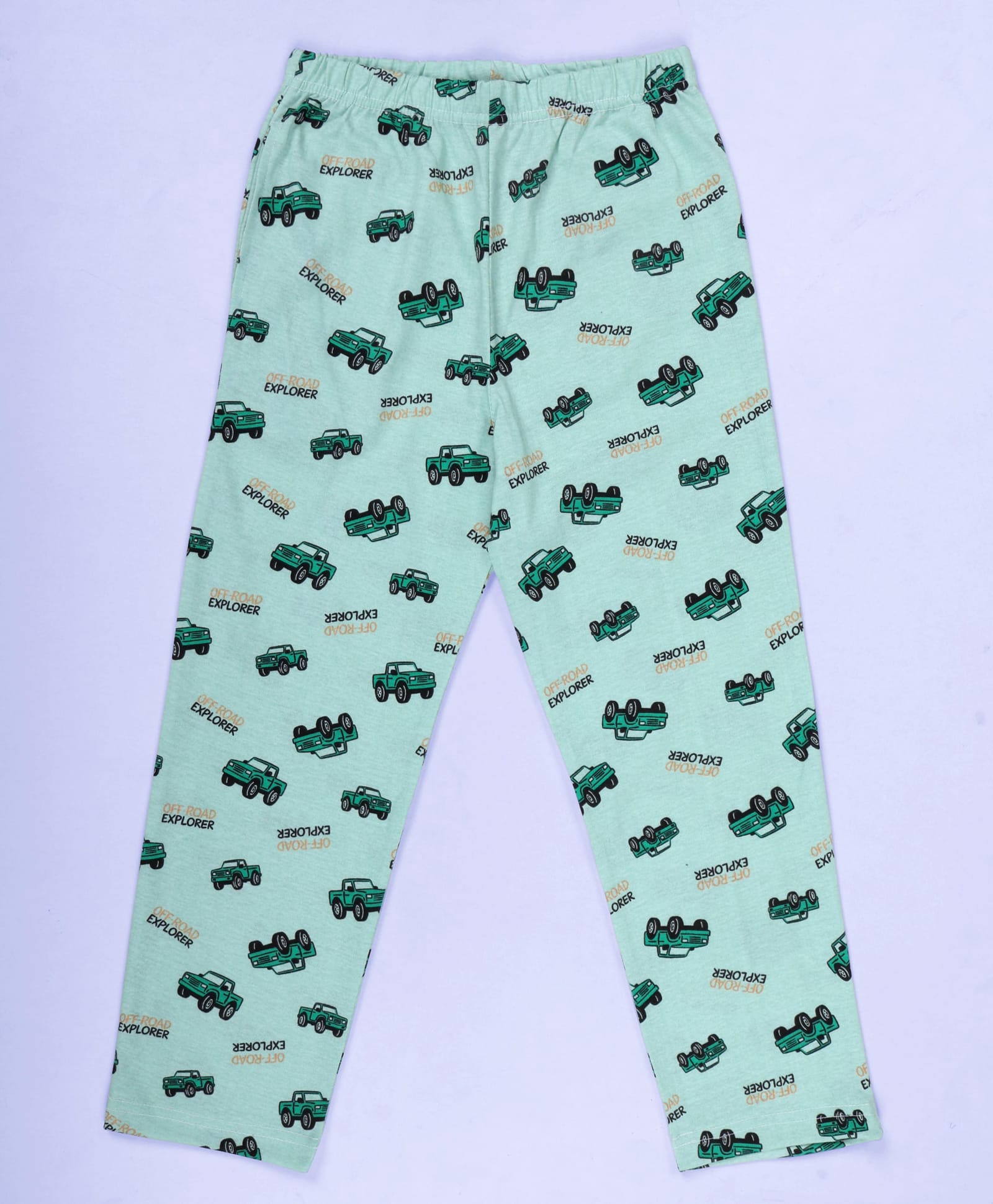 Kiddopanti Cotton Knit Off Road Explorer Text Printed Pajama - Light Green-image-7