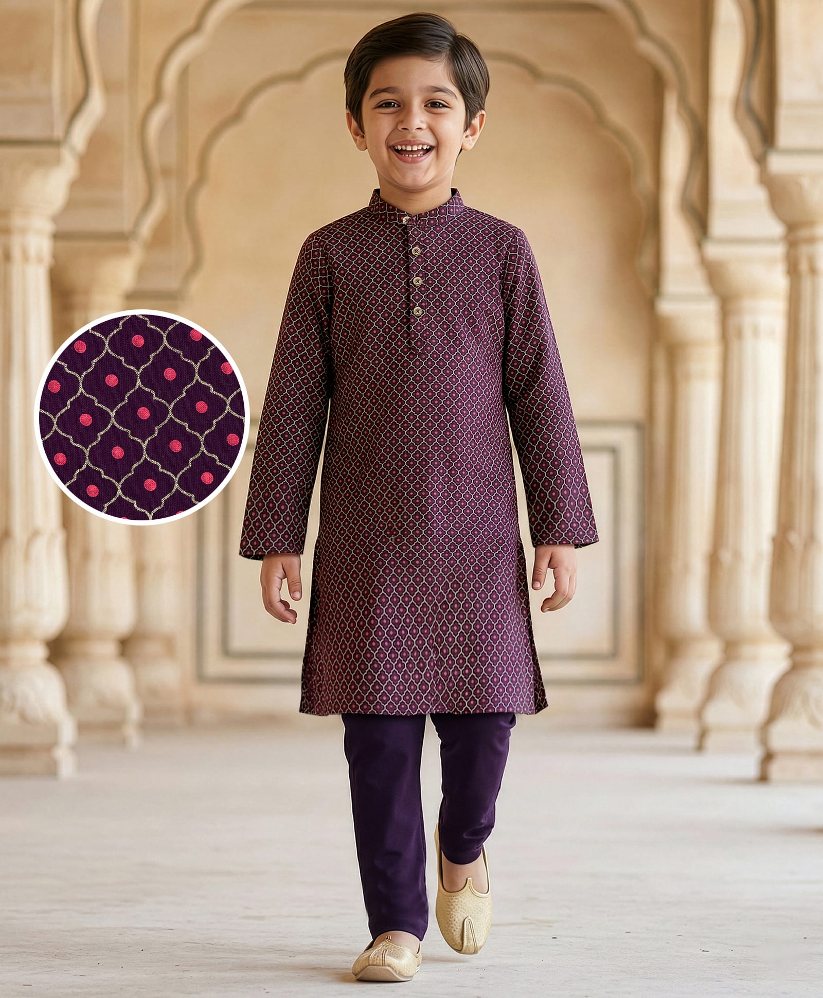 EARTHY TOUCH Cotton Knit Full Sleeves Printed Kurta Pyjama Set - Purple-image-38