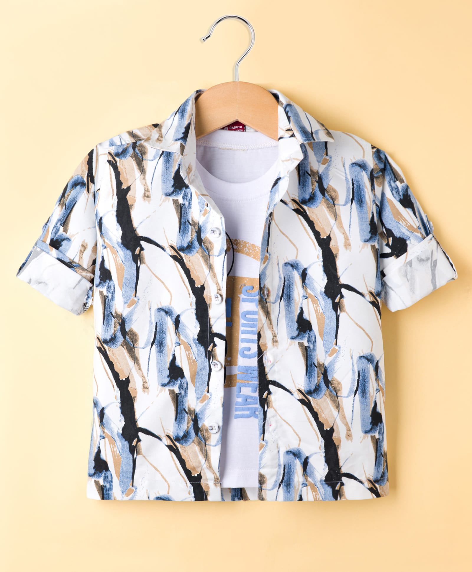Radutu Cotton Woven Full Sleeves Abstract Printed Shirt with Inner Tee - Blue & White-picture-40