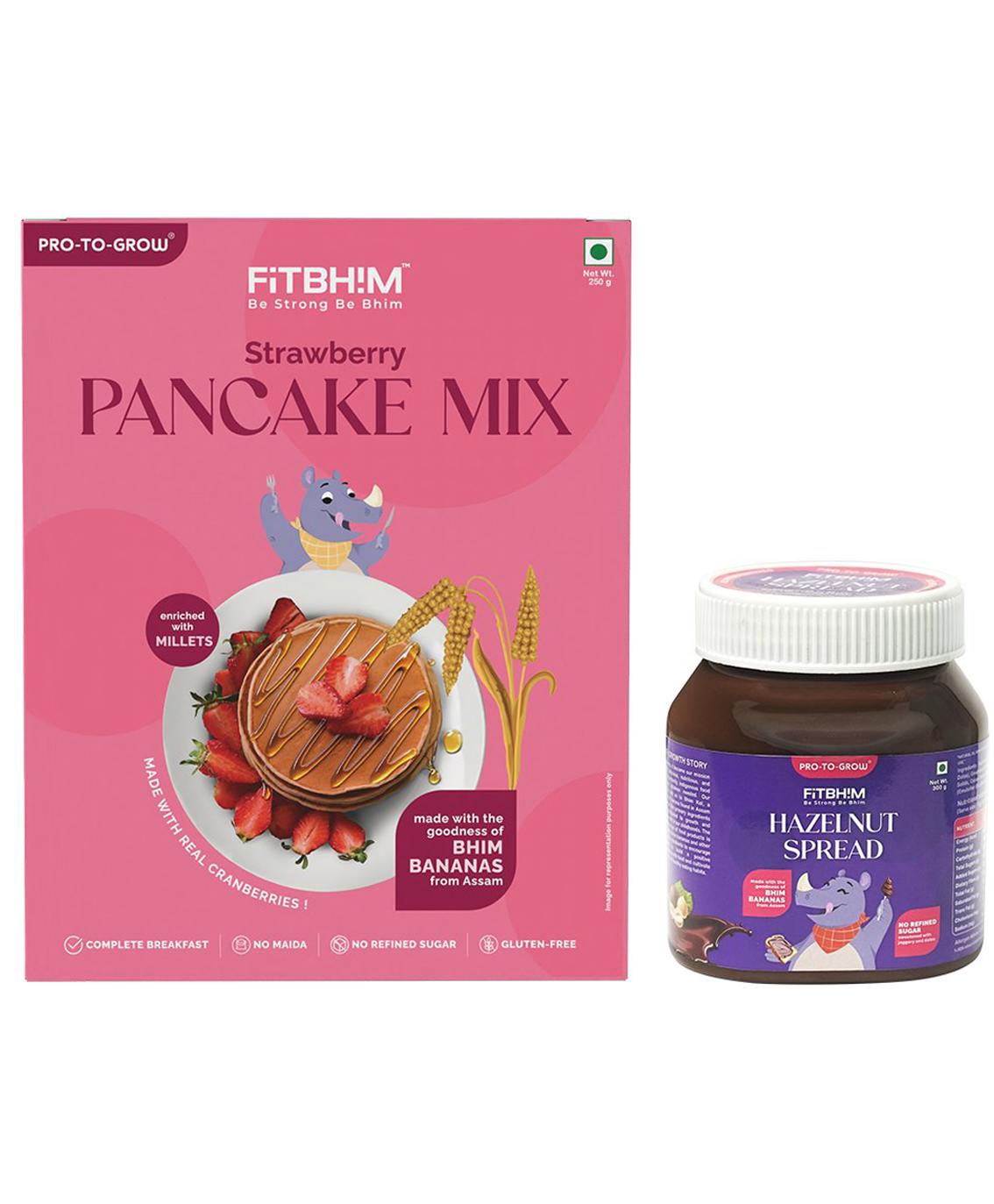 PRO-TO-GROW Combo of FitBhim Strawberry Pancake Mix 250g & Hazelnut Spread 300g | | No Maida, No Refined Sugar | Enriched with Bhim Banana, Millets, Cranberries, Hazelnut, Jaggery | Pack of 2-image-36