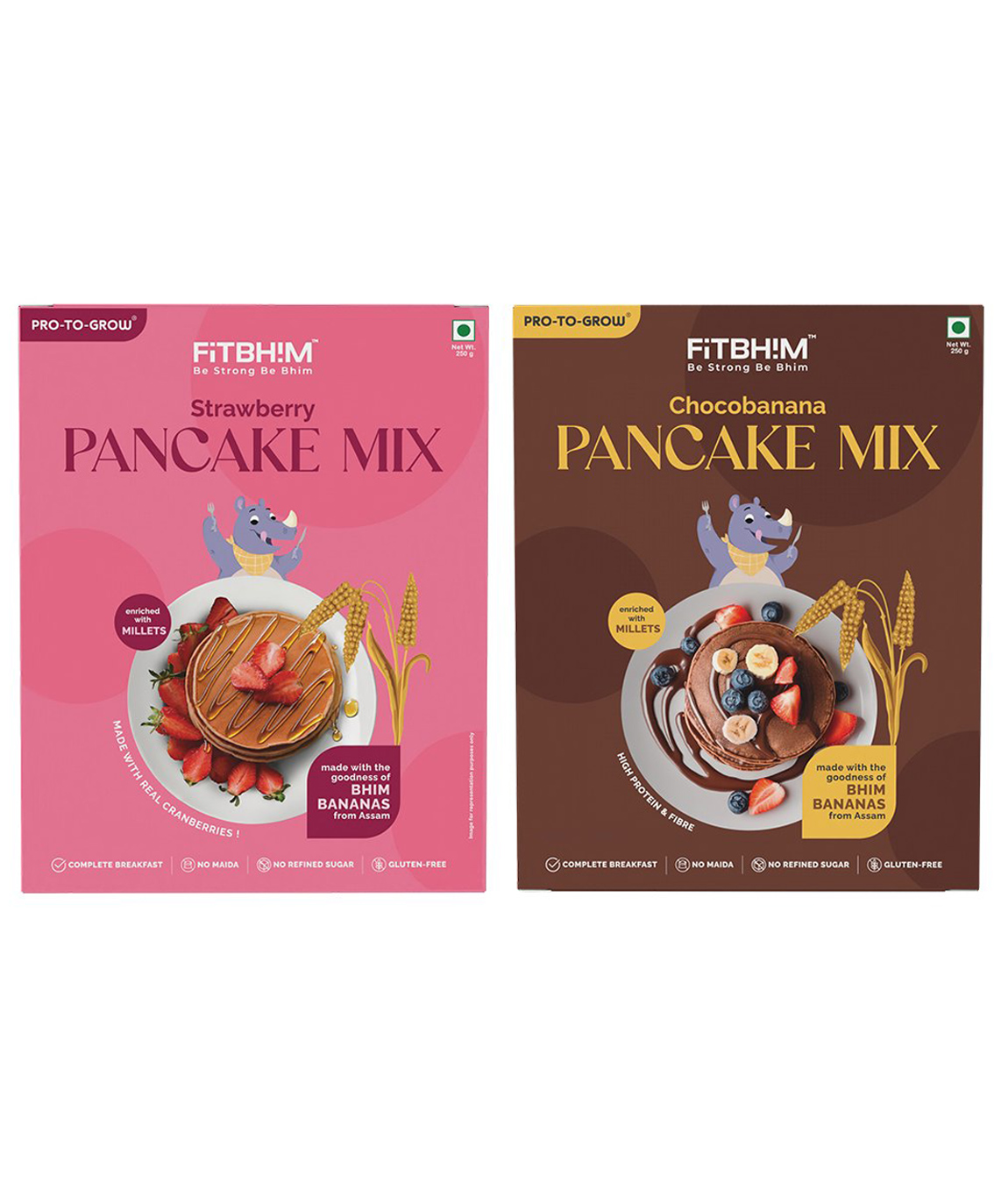 PRO-TO-GROW Combo of Chocobanana & Strawberry Pancake Mix 250g each | Made with Bhim Bananas, Millets & Real Cranberries | For Kids & Family | No Maida, Refined Sugar & Gluten Free | Pack of 2-image-9