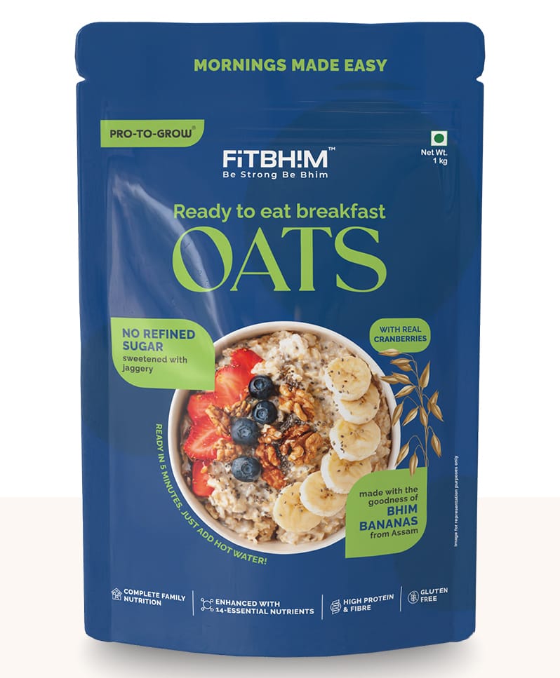 PRO-TO-GROW Fitbhim Ready-to-Eat Jaggery Oats for Breakfast 1 kg | Enriched with Bhim Banana | High Protein & Fibre | Ideal for Kids (3+ Years) & Adults | Supports Weight Management & Heart Health-image-44