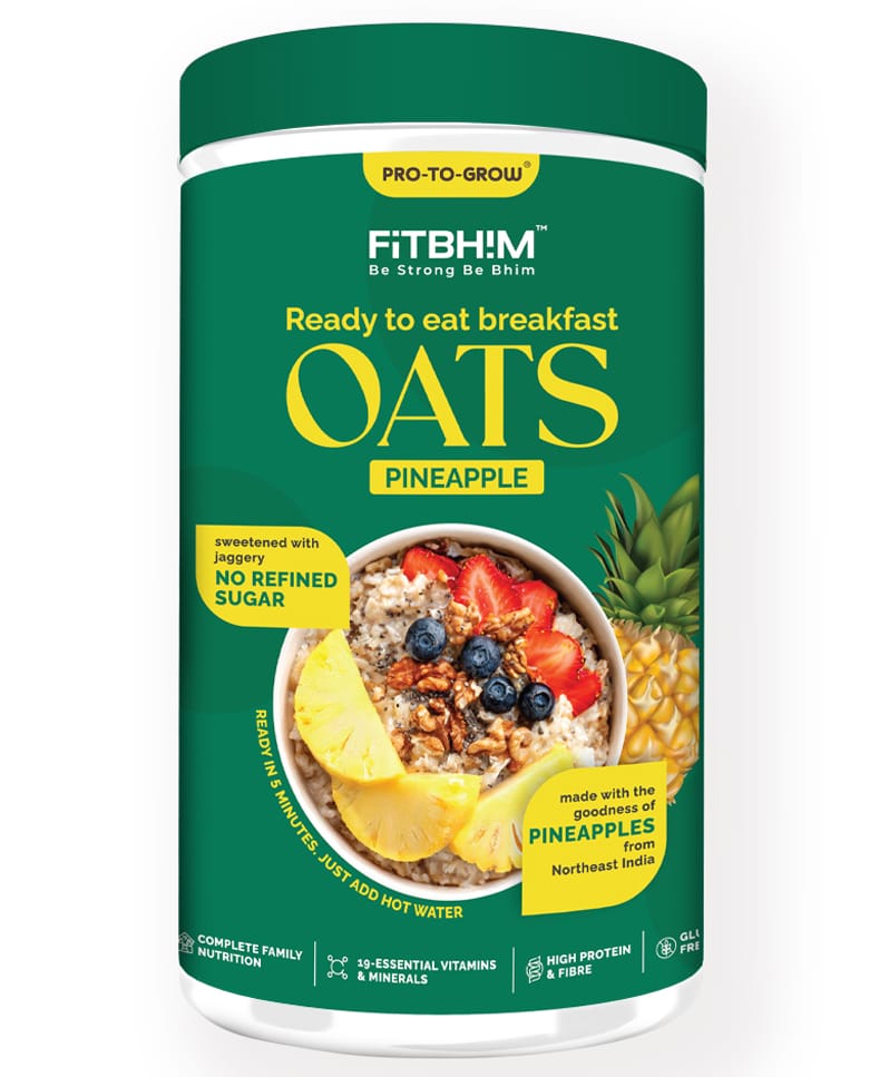 PRO-TO-GROW Fitbhim Ready to Eat Pineapple Oats for Breakfast 300g | Enriched with Real Pineapples & Jaggery for 3+ Years | High Protein & Fibre, Gluten Free, No Refined Sugar, 19 Vitamins & Minerals-image-42