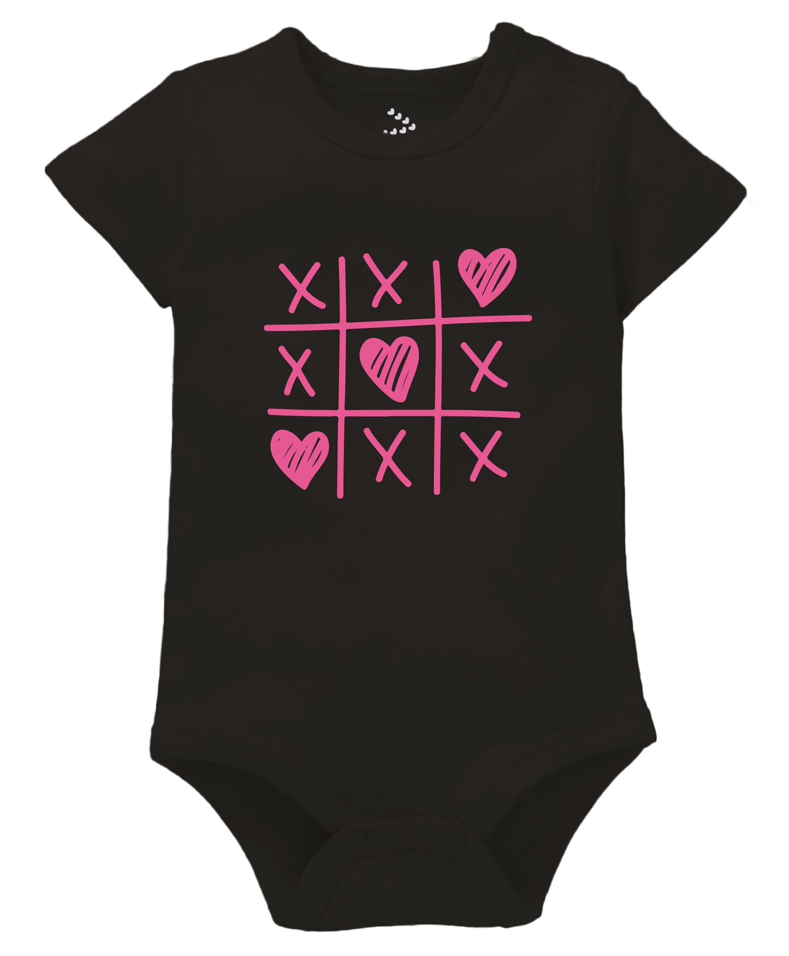 Zeezeezoo 100% Cotton Knit Valentine Theme Half Sleeves Tic Tac Toe Heart Printed Onesie - Black-image-32