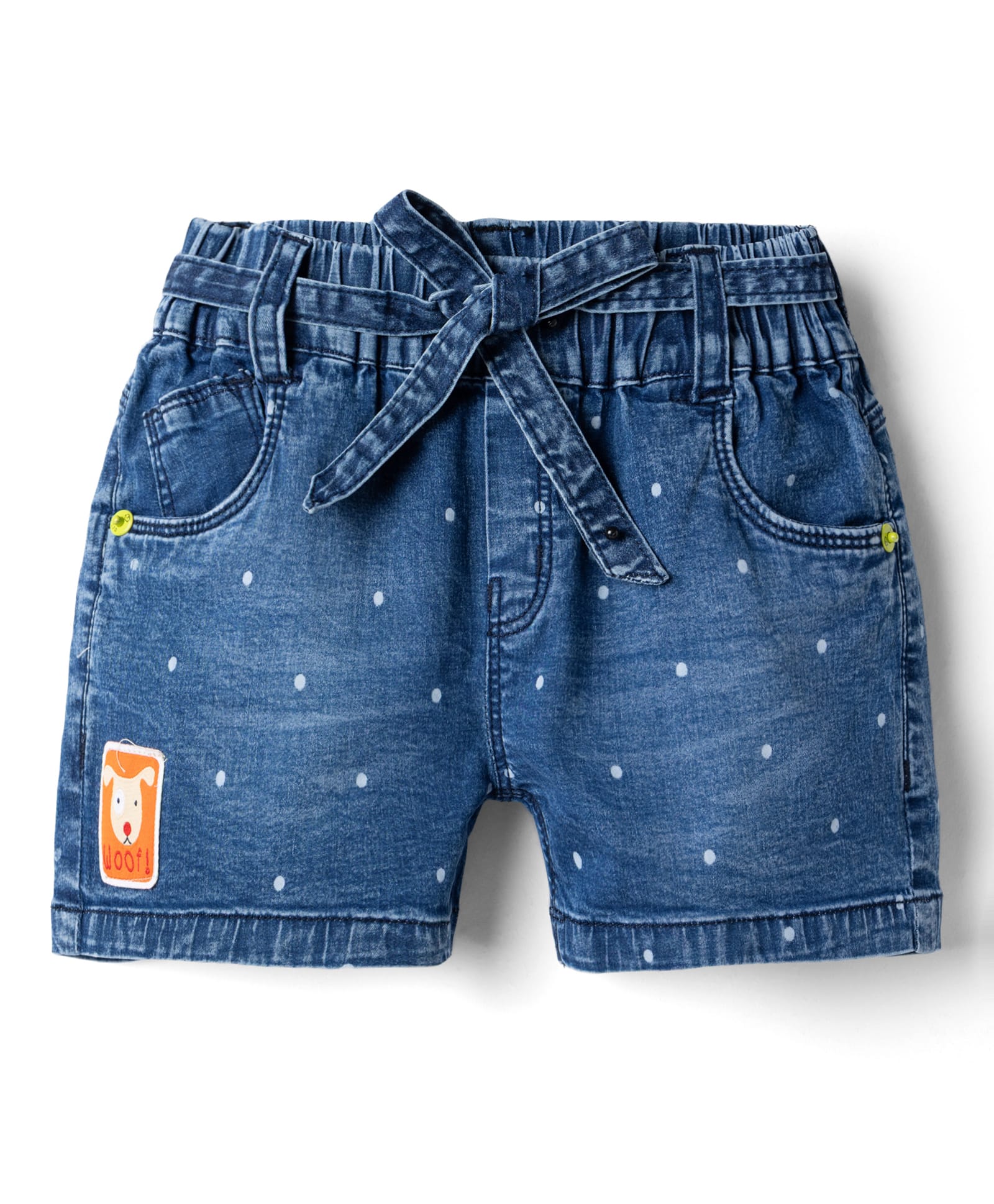 Olio Kids Denim Woven Above Knee Length Shorts with Polka Dot Print - Blue-picture-19
