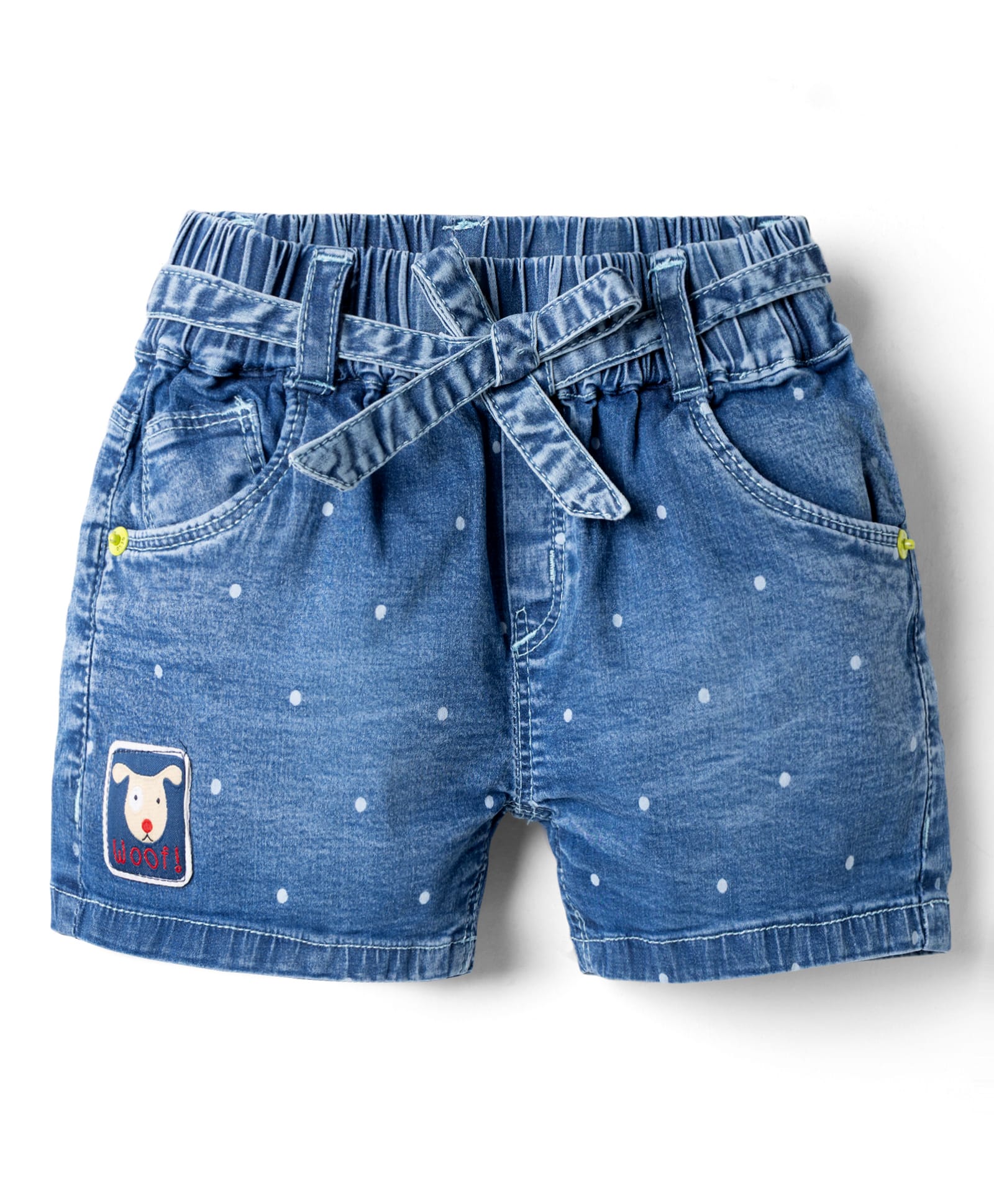 Olio Kids Denim Woven Above Knee Length Shorts with Polka Dot Print - Light Blue-picture-26