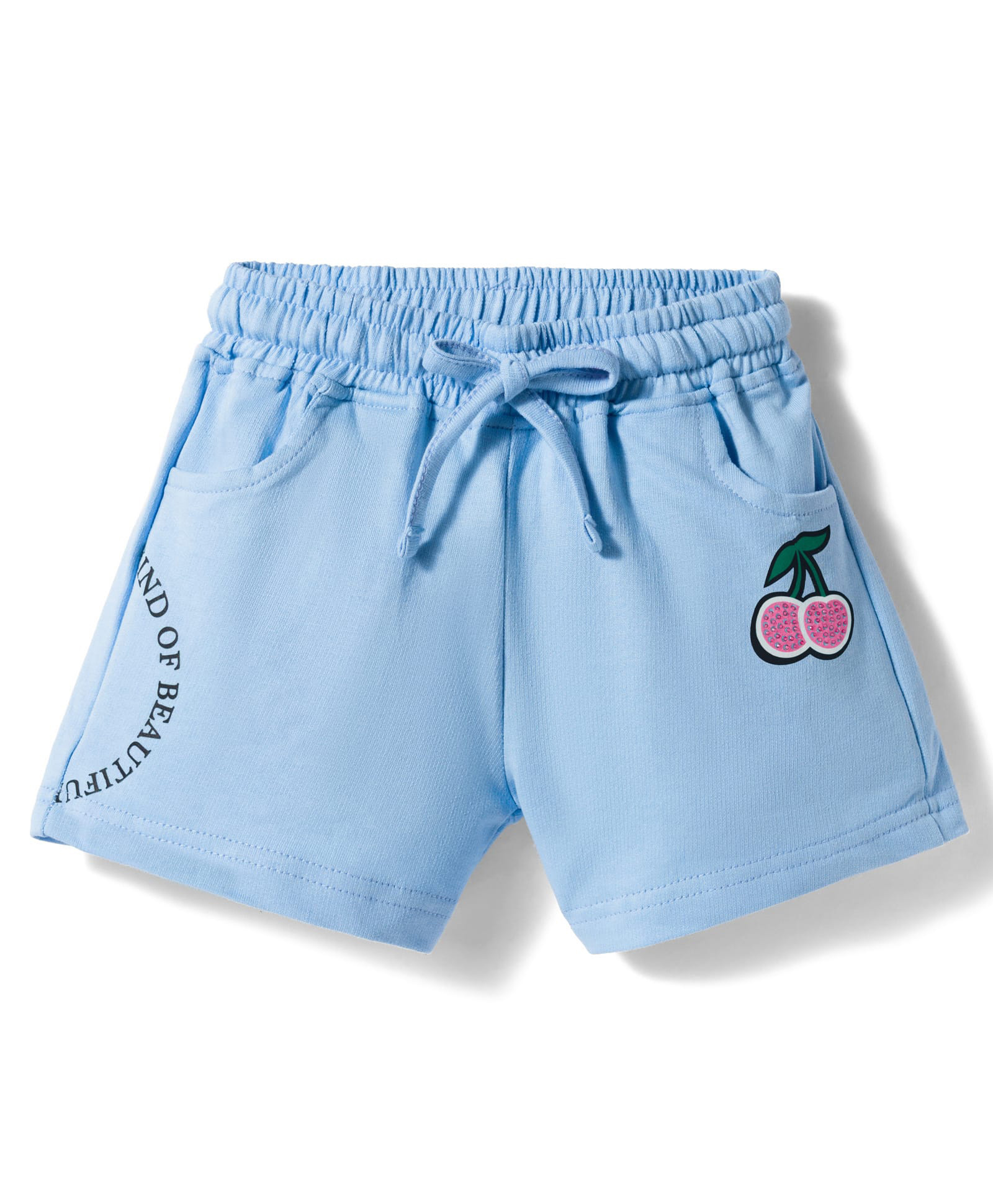 Olio Kids Denim Woven Shorts with Cherry Print & Rhinestone Detailing - Light Blue-picture-11