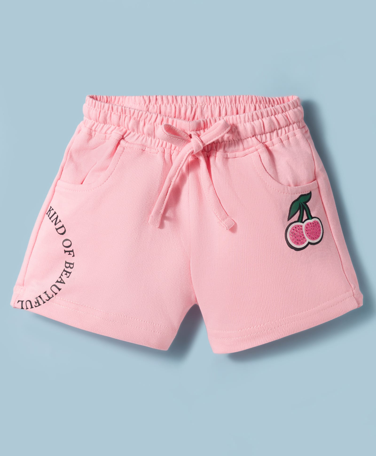 Olio Kids Denim Woven Shorts with Cherry Print - Pink-image-29