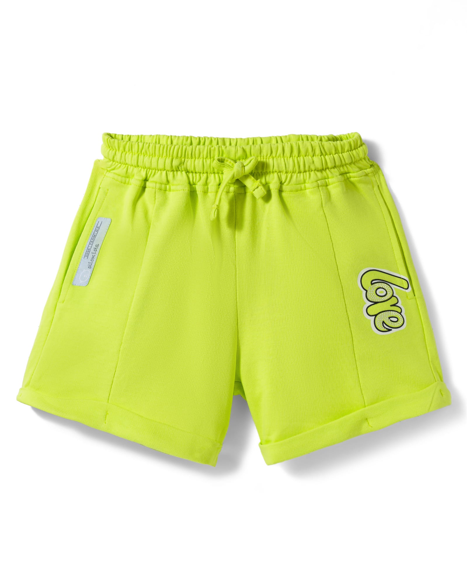 Olio Kids Cotton Knit Above Knee Length Shorts with Love Print - Lemon-picture-34