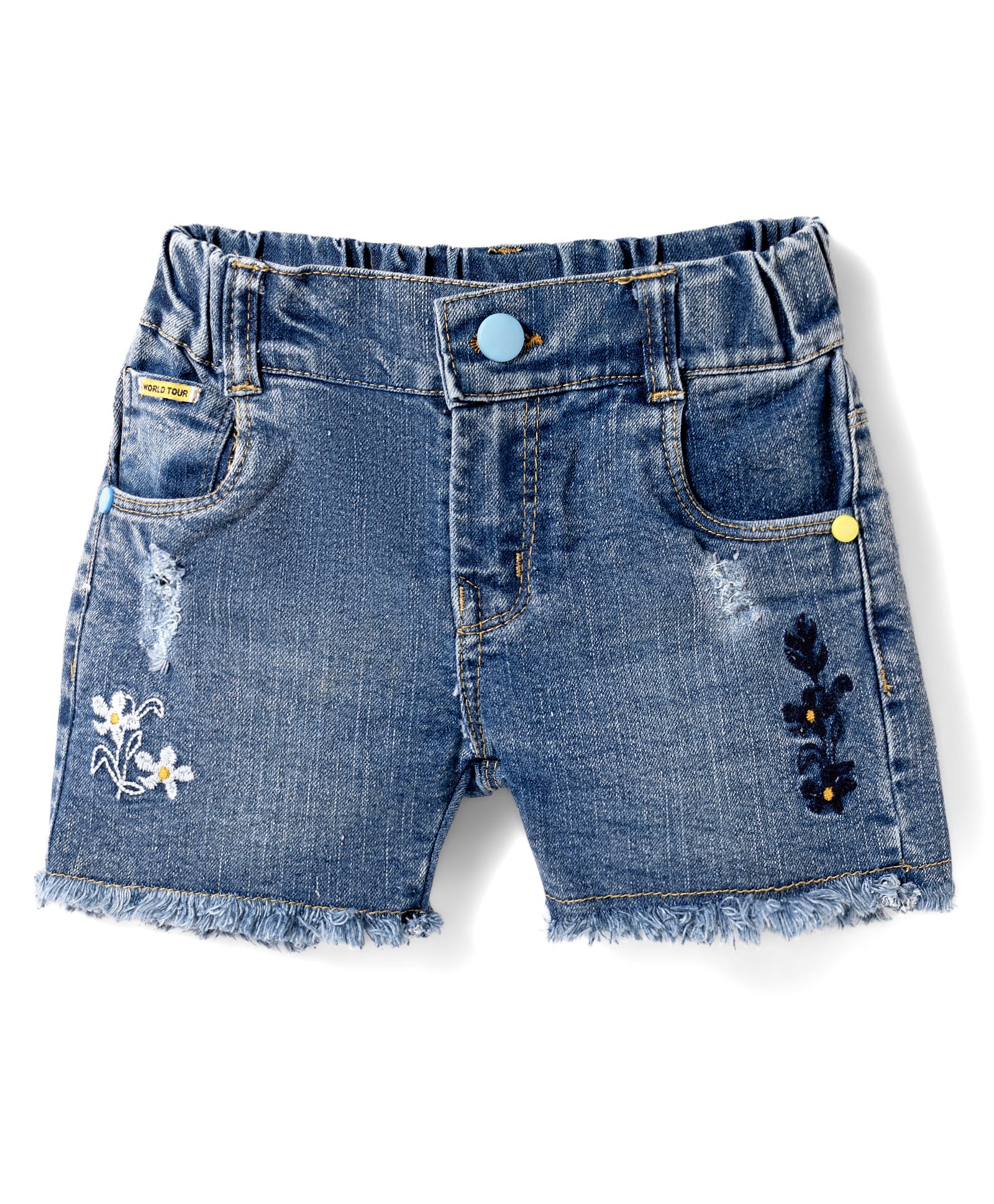 Olio Kids Denim Woven Above Knee Length Shorts with Floral Embroidery - Light Blue-picture-28