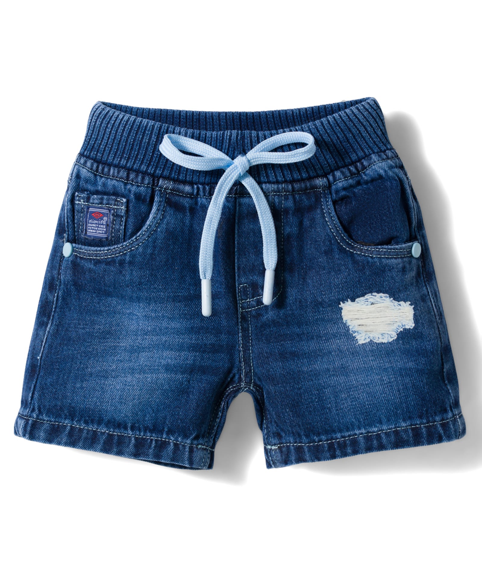 olio kids denim woven above knee length distressed shorts - blue
