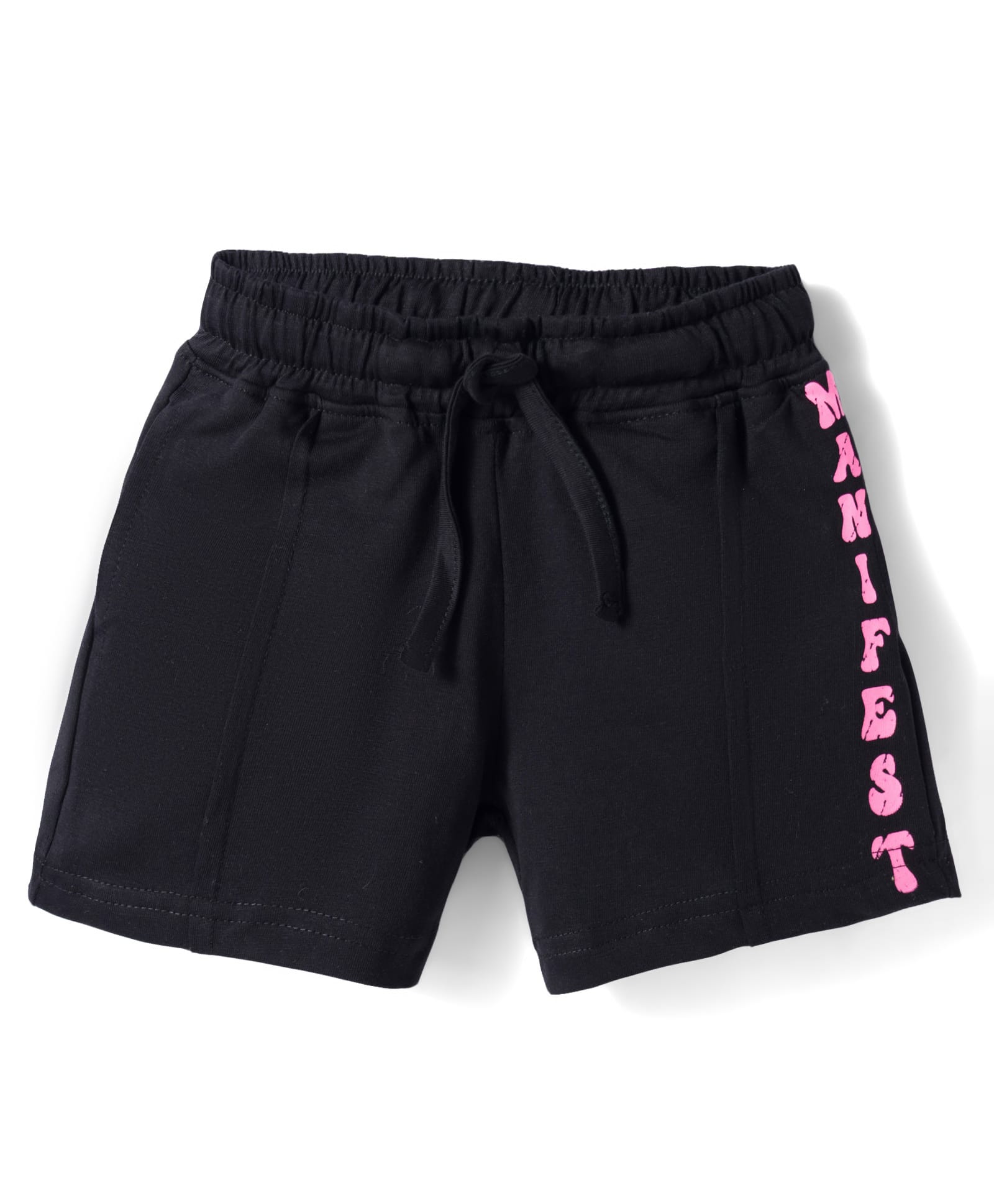 Olio Kids Cotton Knit Above Knee Length Text Printed Shorts - Black-image-49