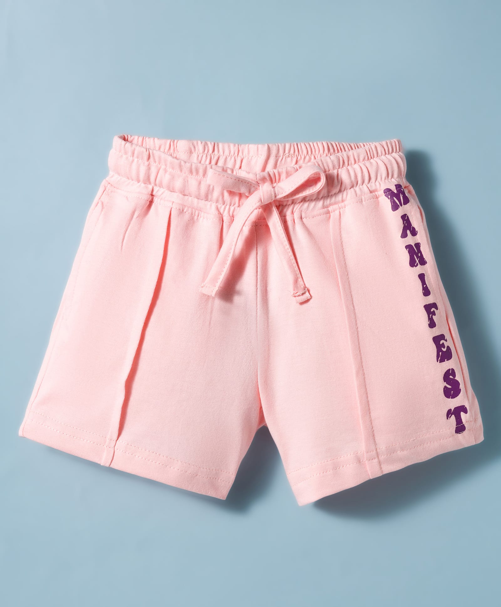 Olio Kids Cotton Knit Above Knee Length Text Printed Shorts - Pink-picture-28