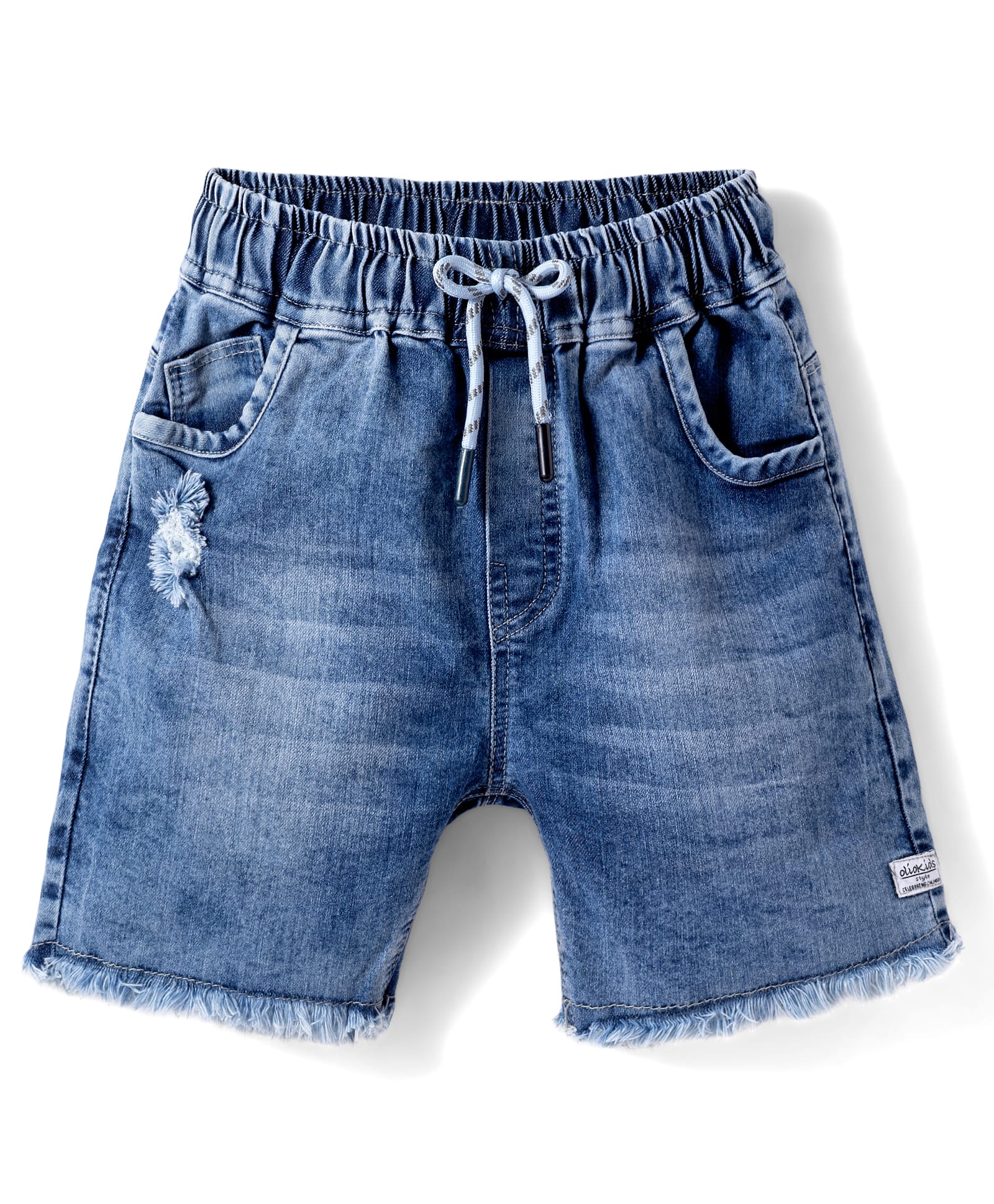 Olio Kids Denim Woven Above Knee Length Distressed Shorts - Light Blue-picture-27