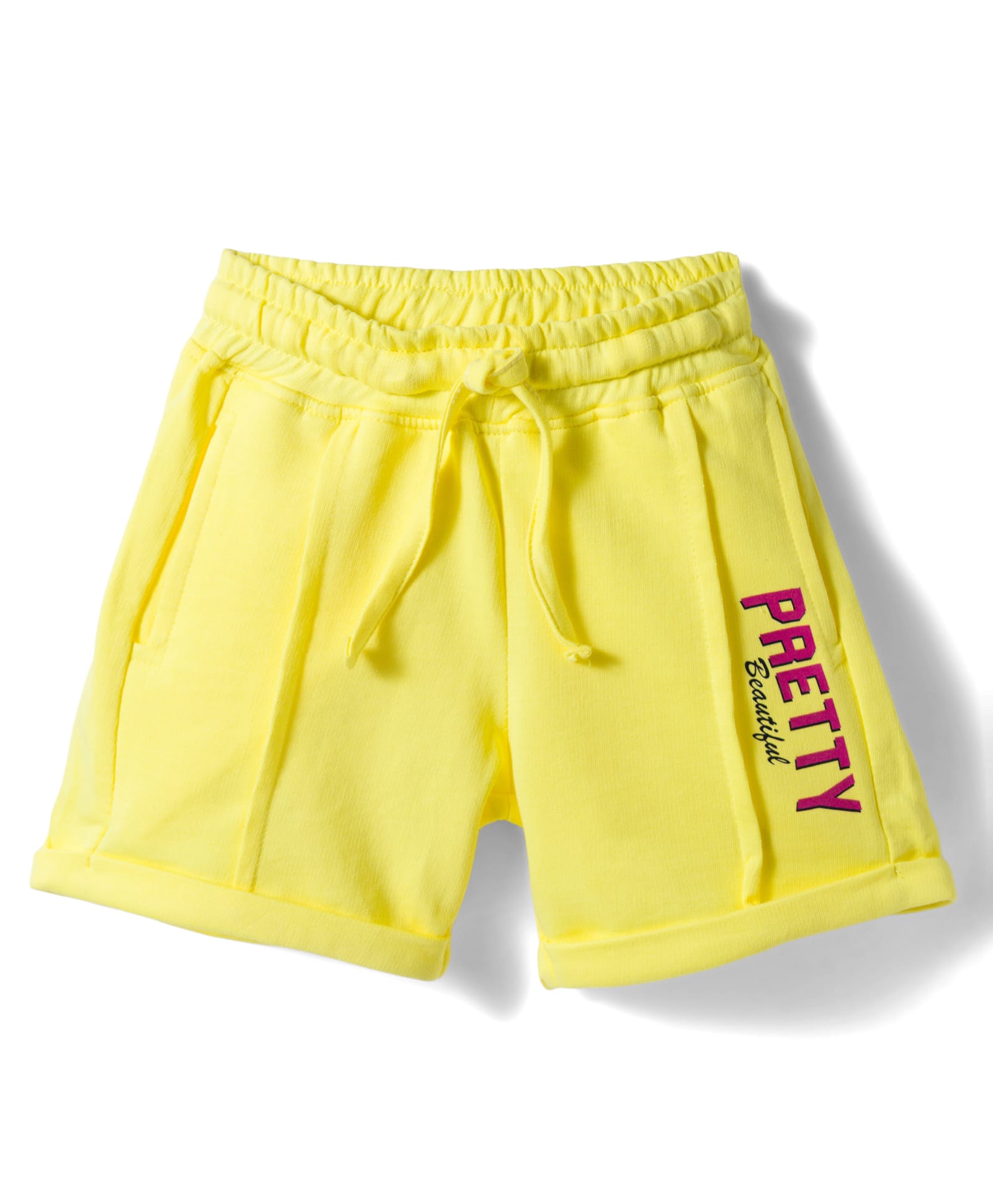 Olio Kids Cotton Knit Above Knee Length Text Printed Shorts - Light Yellow-picture-25