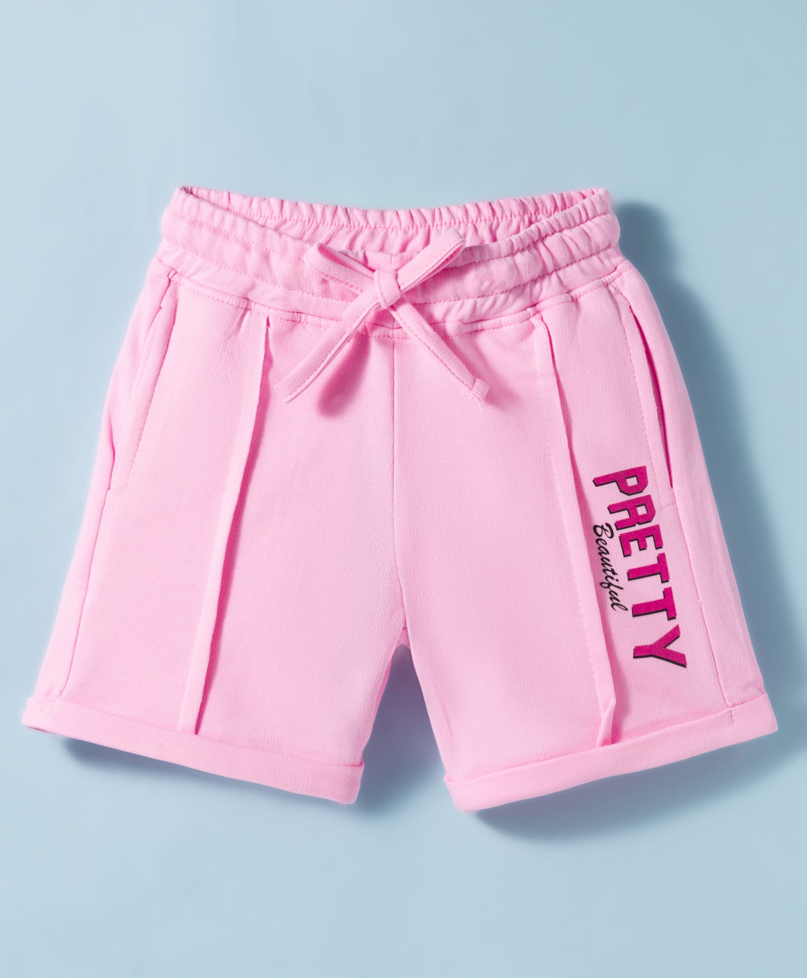 Olio Kids Cotton Knit Above Knee Length Text Printed Shorts - Pink-picture-13