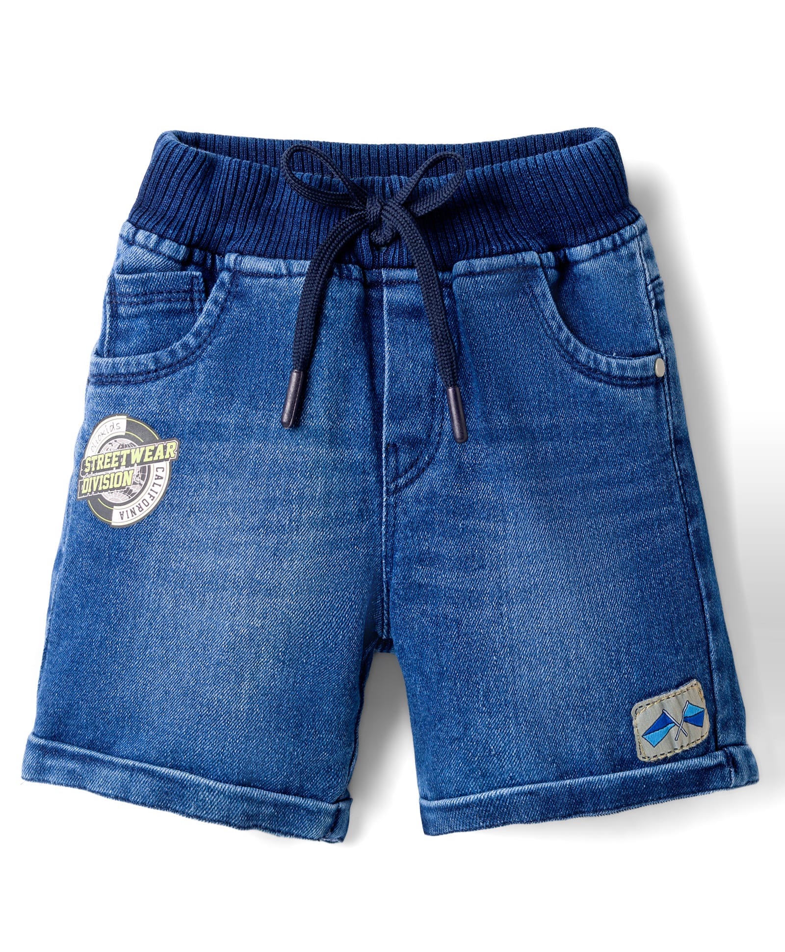 Olio Kids Denim Woven Above Knee Length Shorts with Text Print - Blue-picture-29