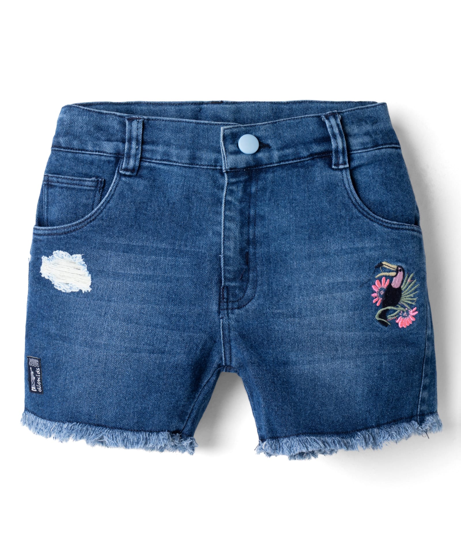 Olio Kids Denim Woven Above Knee Length Shorts with Bird Embroidery - Navy Blue-picture-33