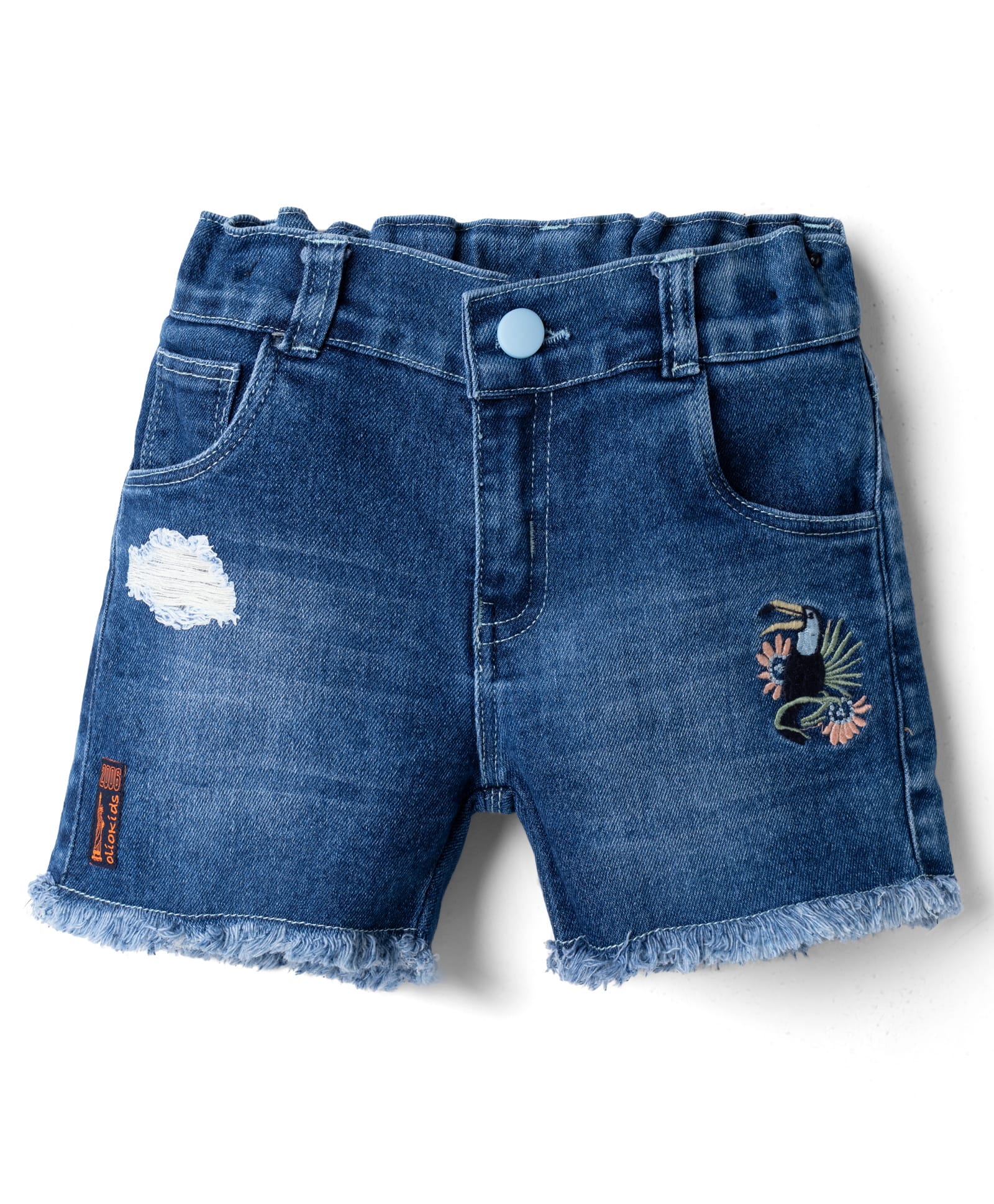Olio Kids Denim Woven Above Knee Length Shorts with Bird Embroidery - Light Blue-picture-38