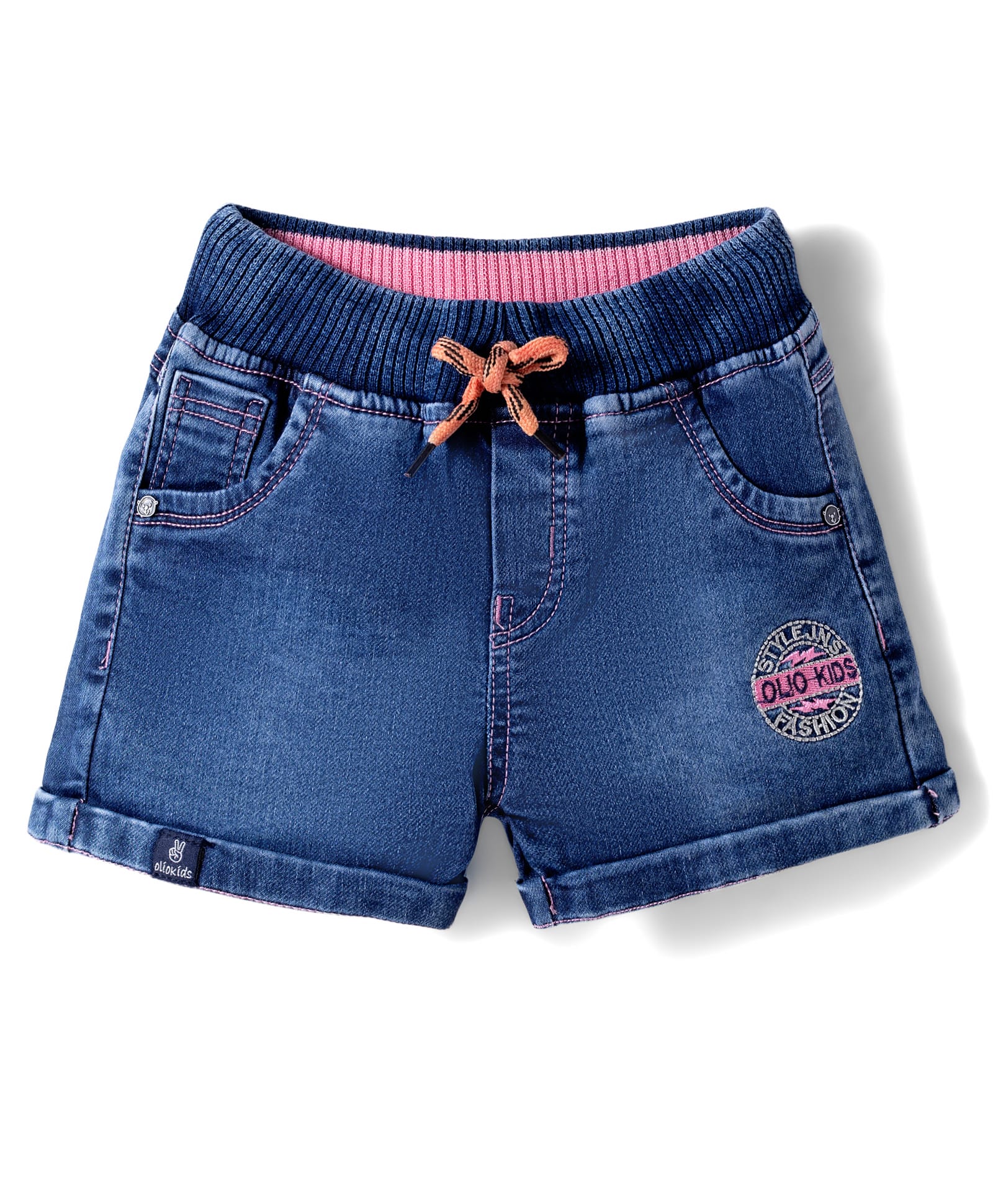Olio Kids Denim Woven Above Knee Length Shorts With Embroidery - Blue-picture-35
