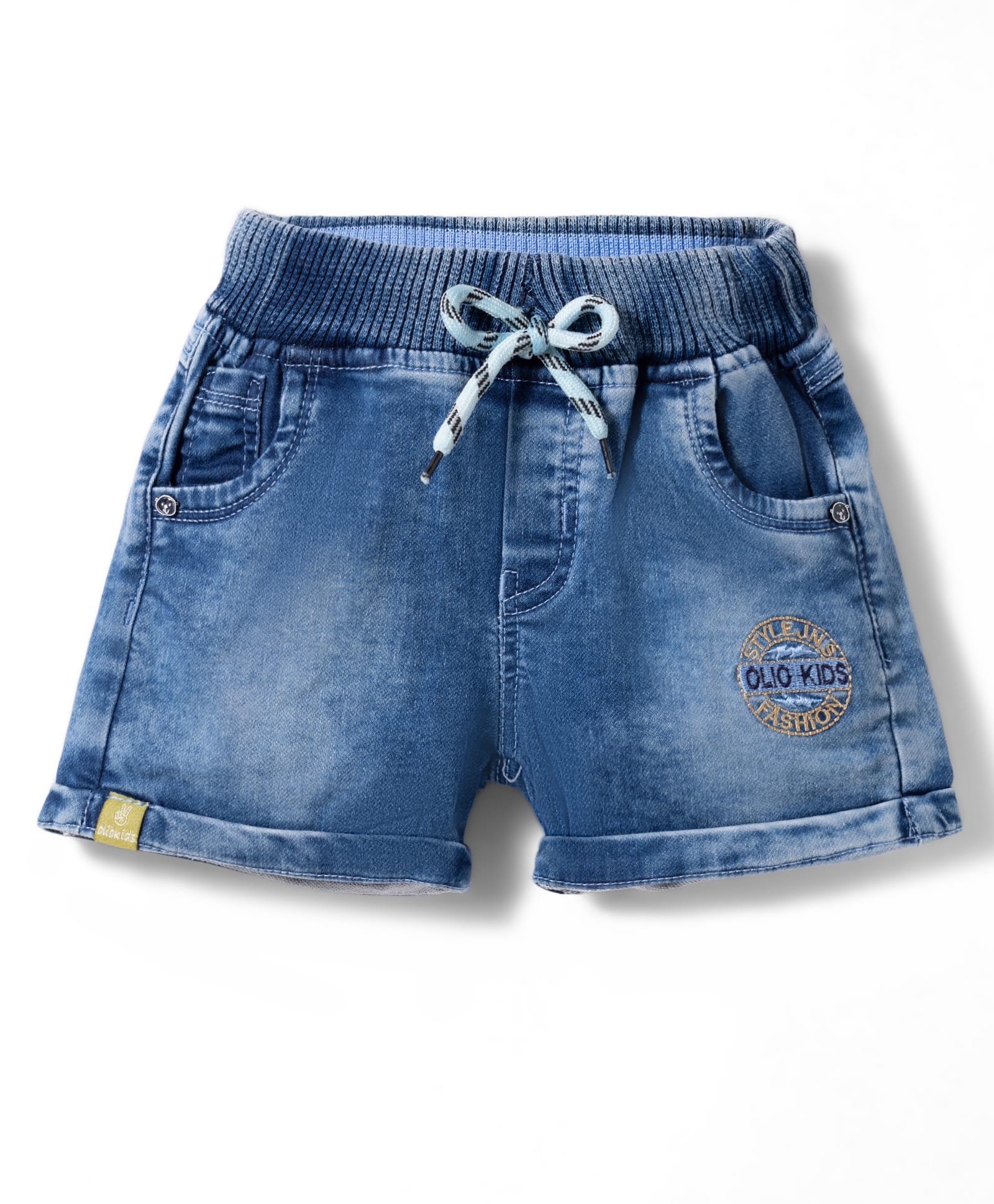 Olio Kids Denim Woven Above Knee Length Shorts With Embroidery - Light Blue-picture-40