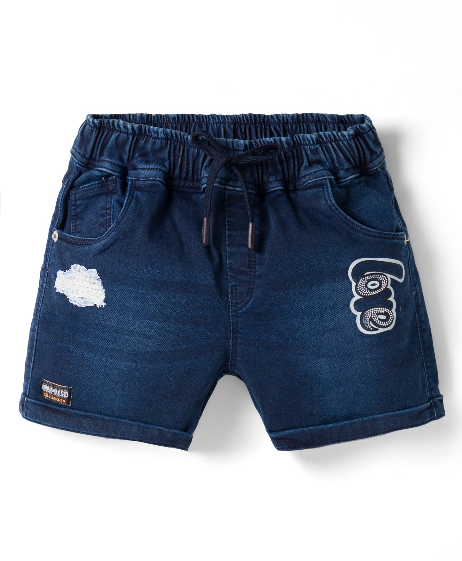 Olio Kids Denim Woven Above Knee Length Shorts with Love Print - Navy Blue-picture-44