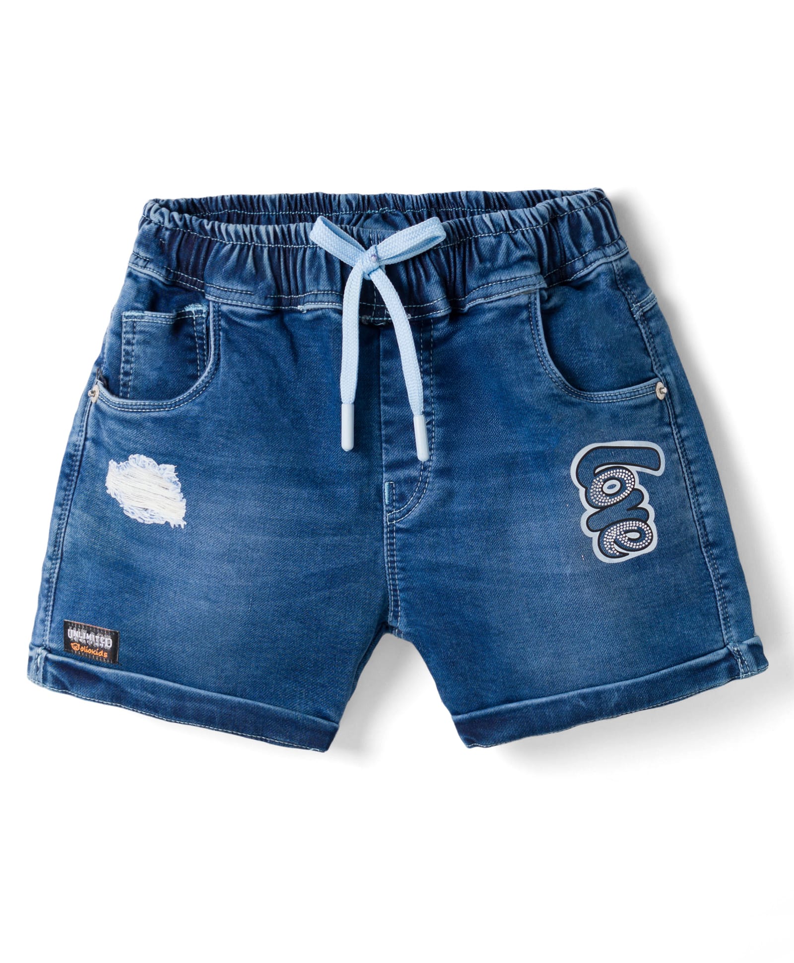 Olio Kids Denim Woven Above Knee Length Shorts with Love Print - Light Blue-picture-37