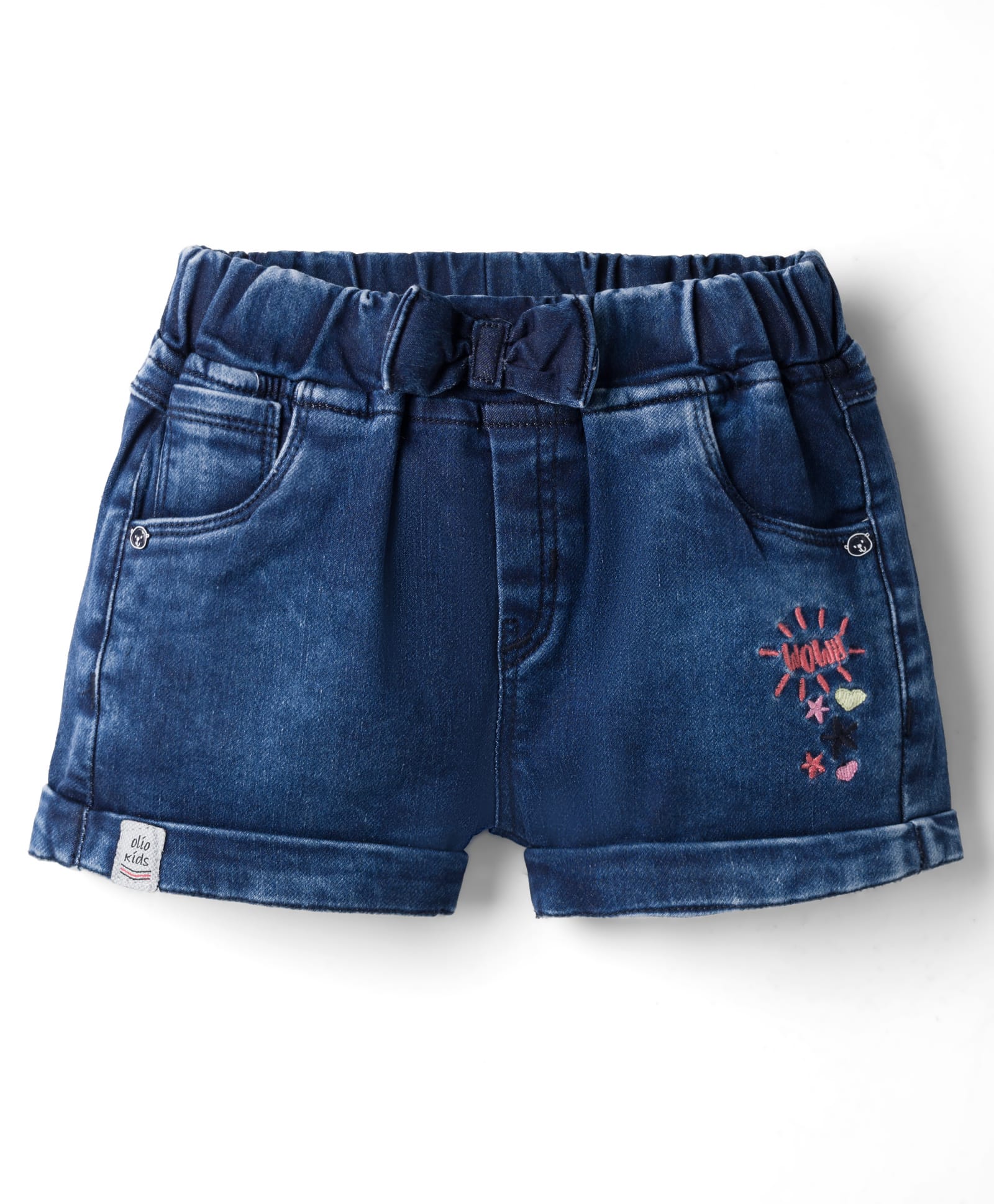 Olio Kids Denim Woven Above Knee Length Shorts With Heart Embroidery - Blue-image-39