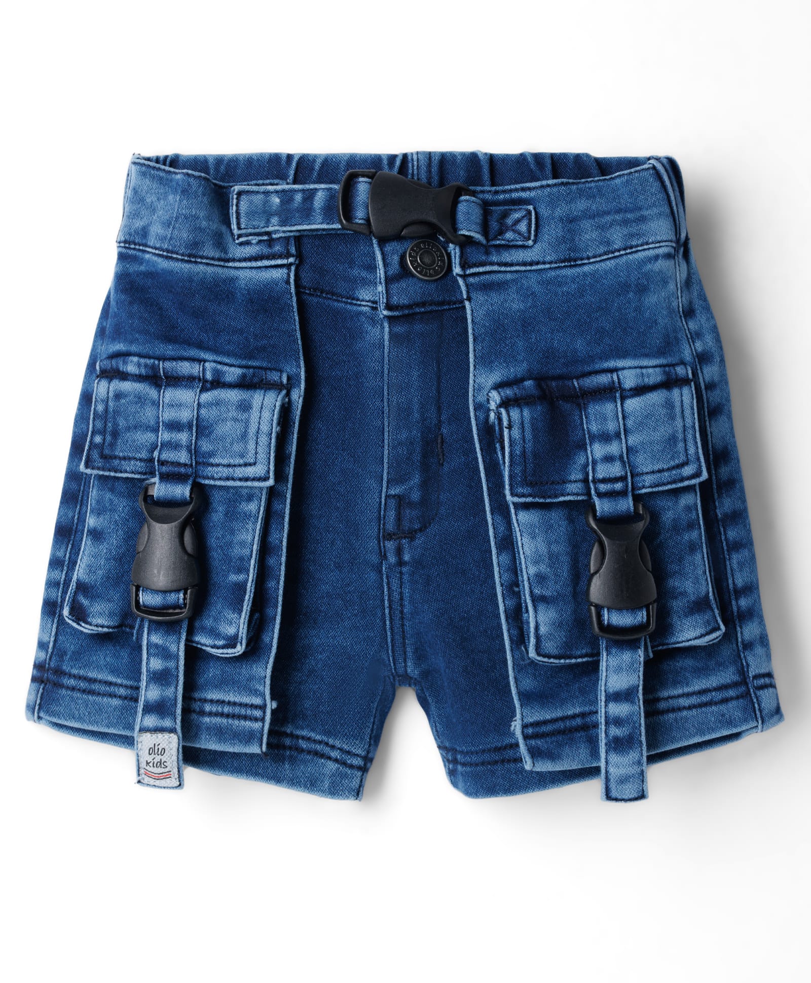 Olio Kids Denim Woven Above Knee Length Solid Color Shorts with Pocket - Blue-picture-14
